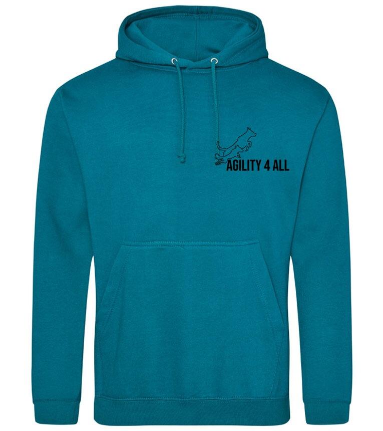 Agility 4 All - Official Clothing - Teal Hoodie (Front with black Printed logo)