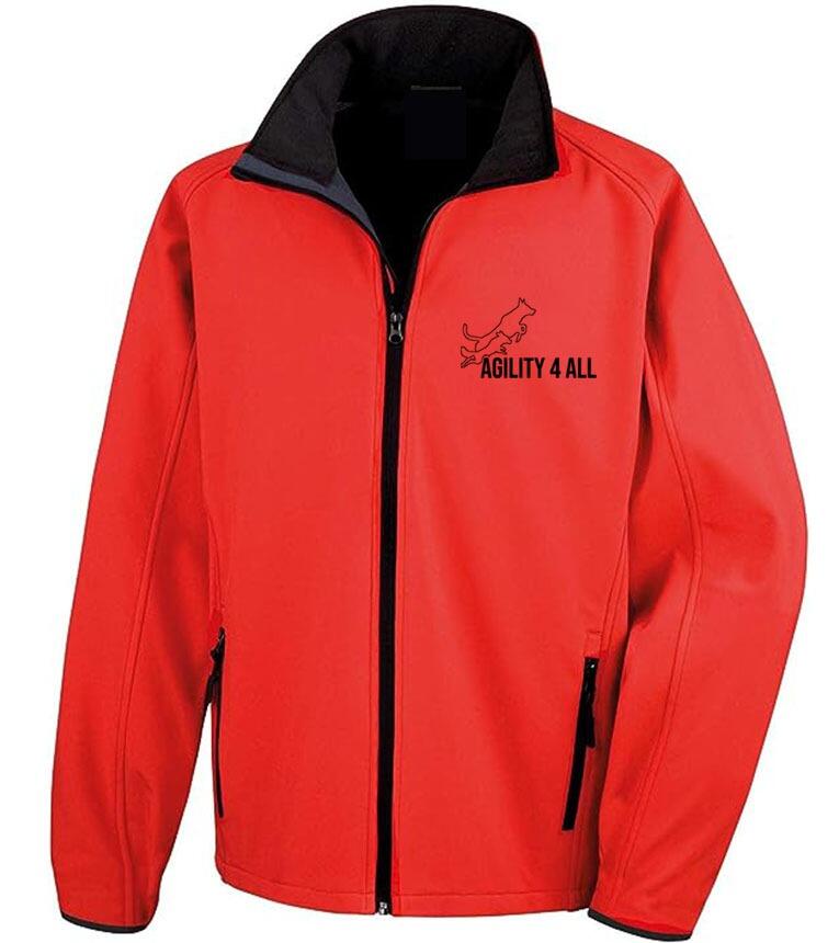Agility 4 All Official Clothing - Red/Black Male Softshell Jacket Front Image - Black Printed Logo