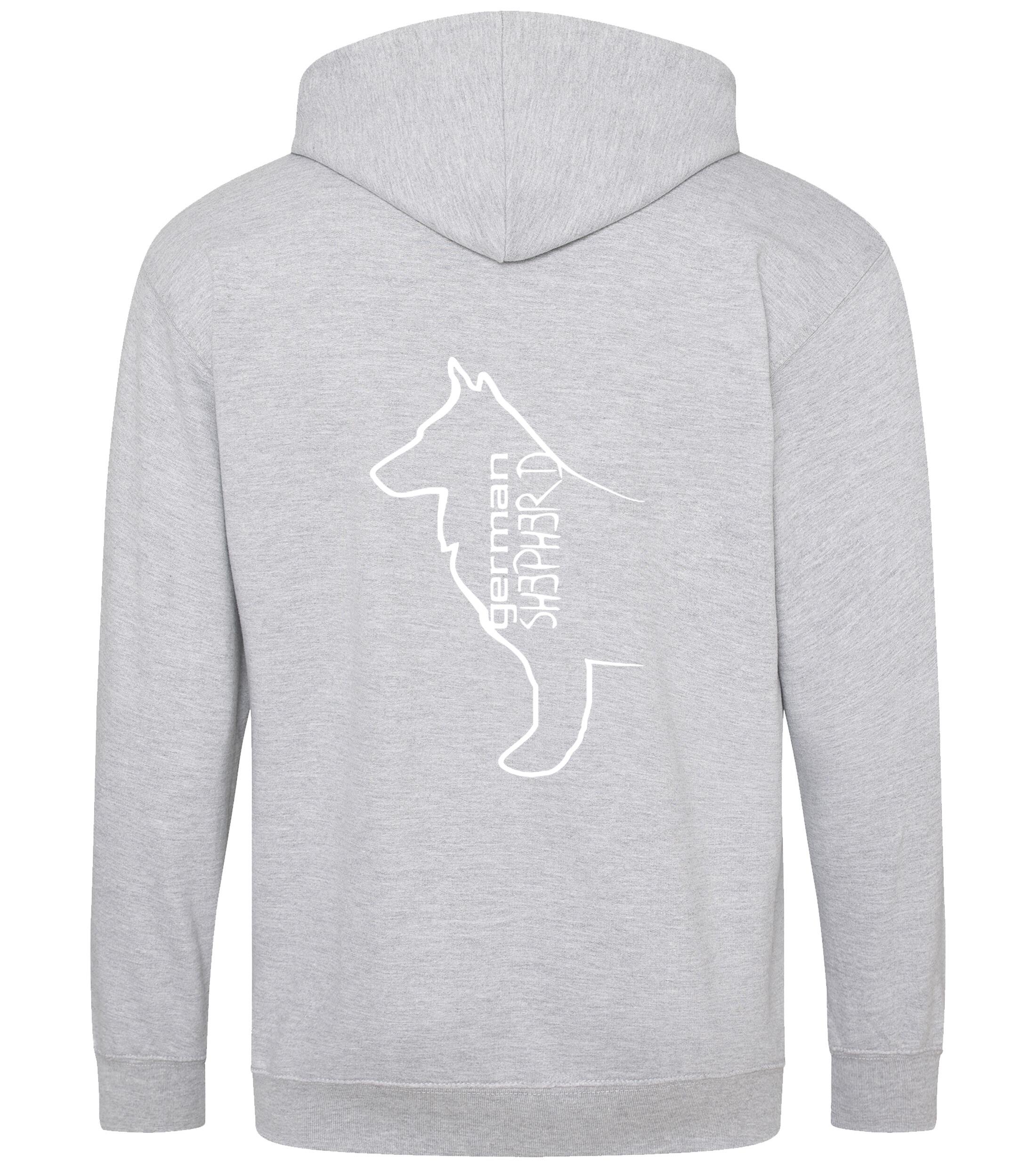 Unisex German Shepherd Zipped Hoodie Heather Grey (White)