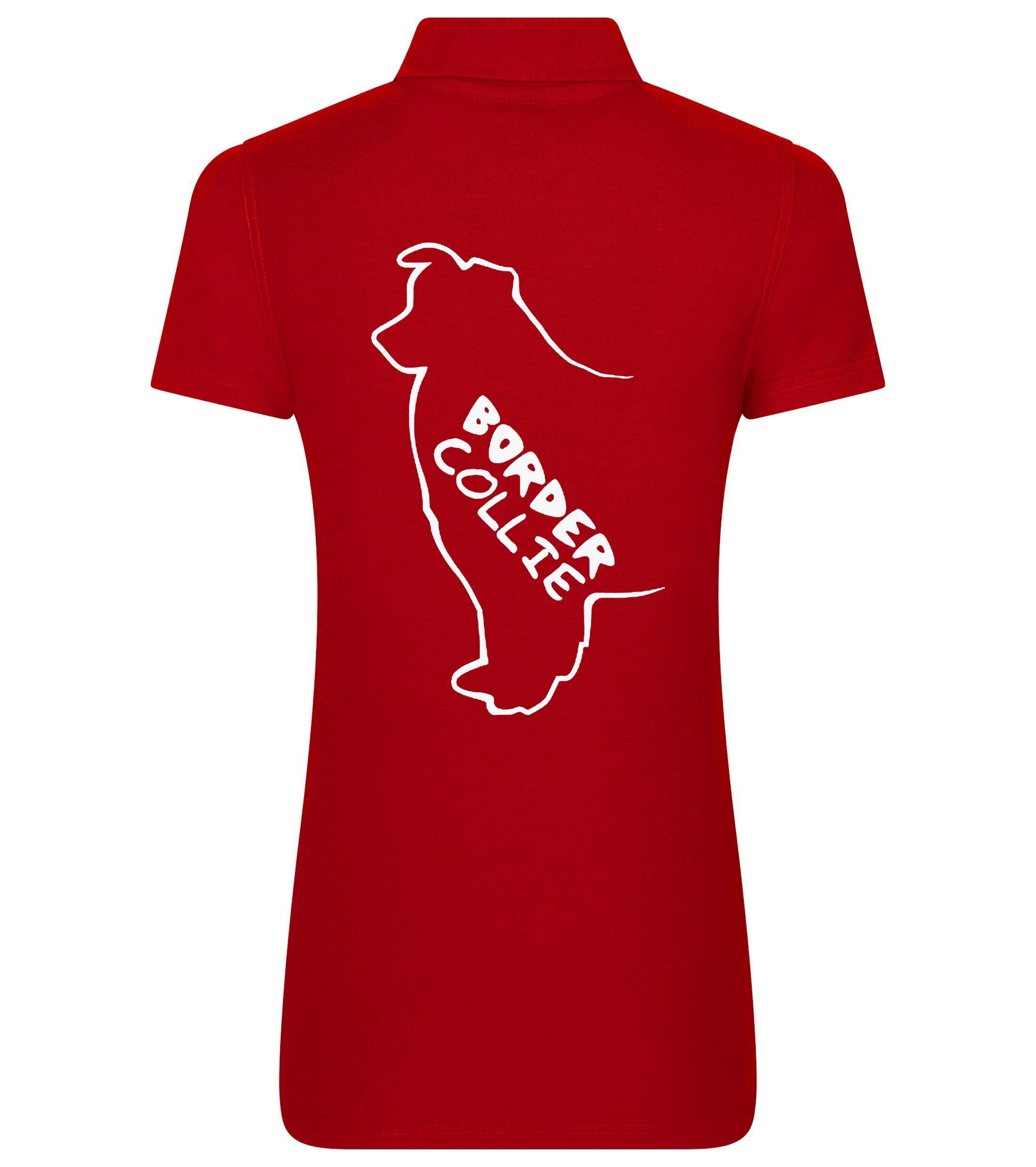 Female Border Collie Polo Shirt Red (White)
