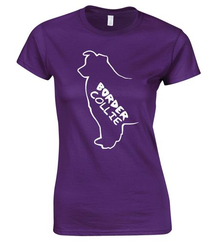 Female Border Collie T-Shirt Purple (White)