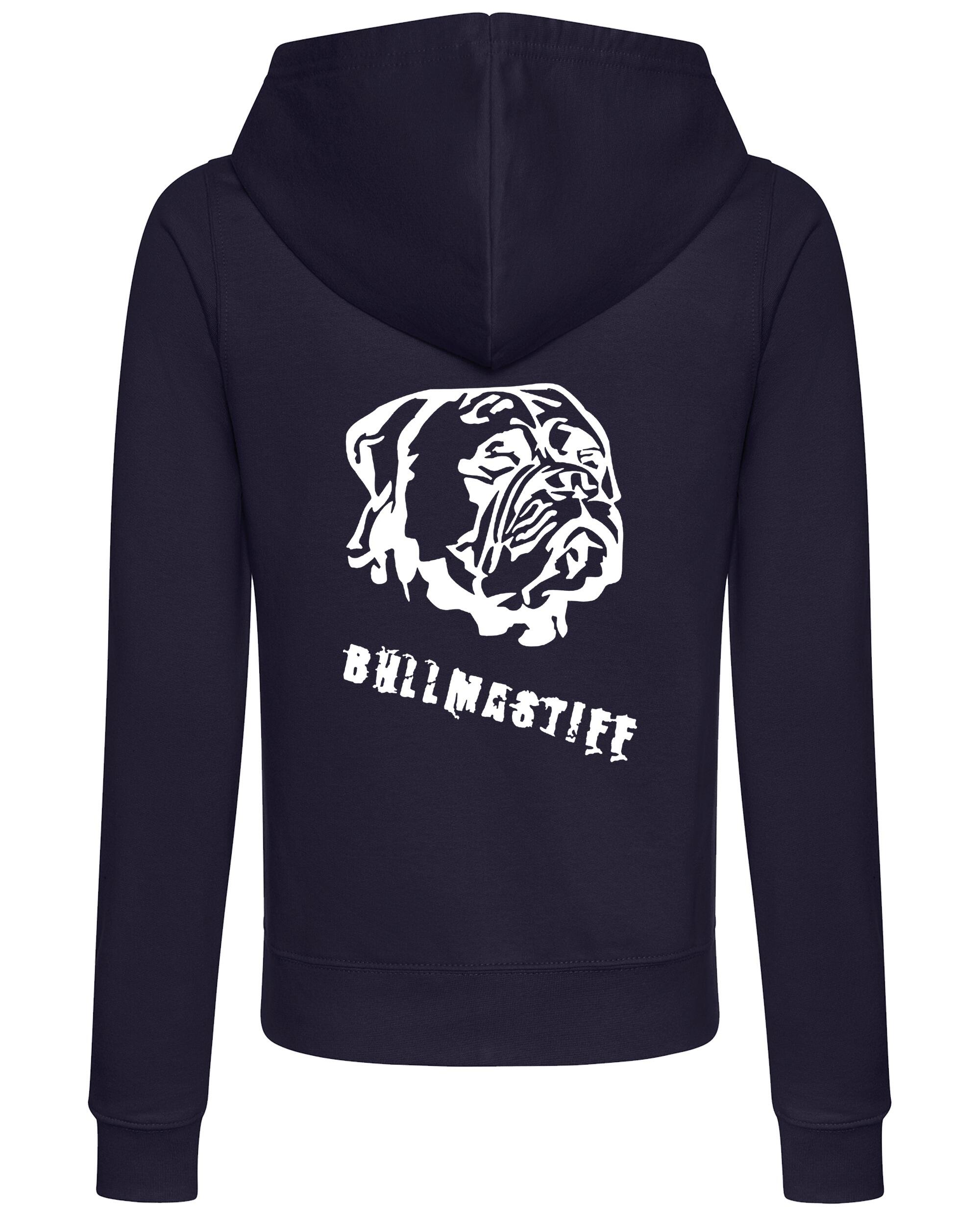 Female Bullmastiff Zipped Hoodie French Navy (White)