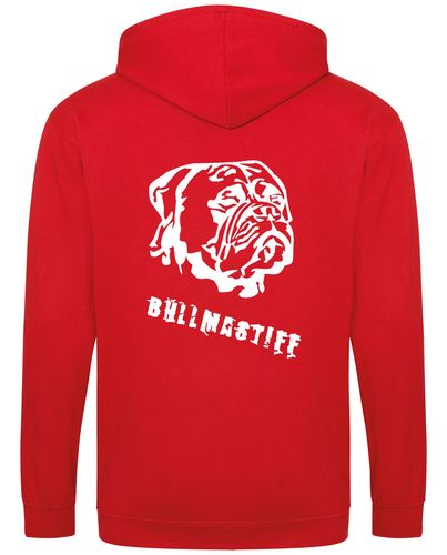Unisex Bullmastiff (Head) Zipped Hoodie Red (White)