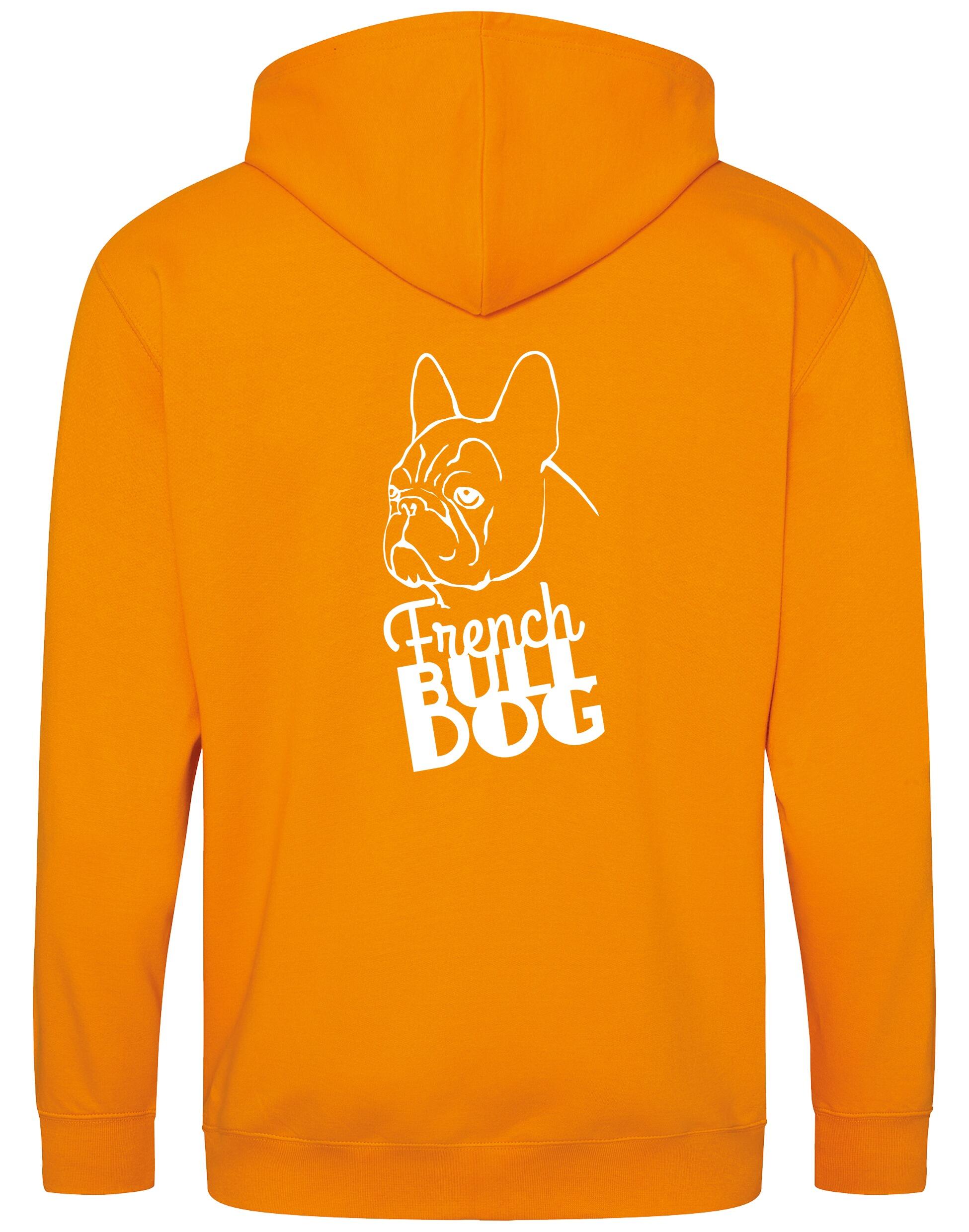 Unisex French Bulldog (Head) Zipped Hoodie Orange Crush (White)