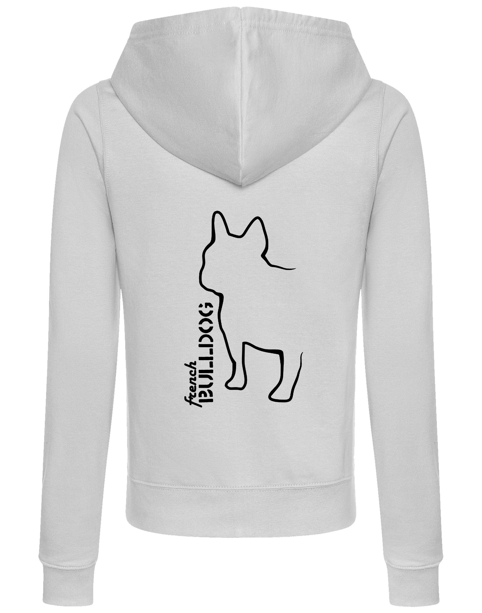 Female French Bulldog (Outline) Zipped Hoodie Heather Grey (Black)