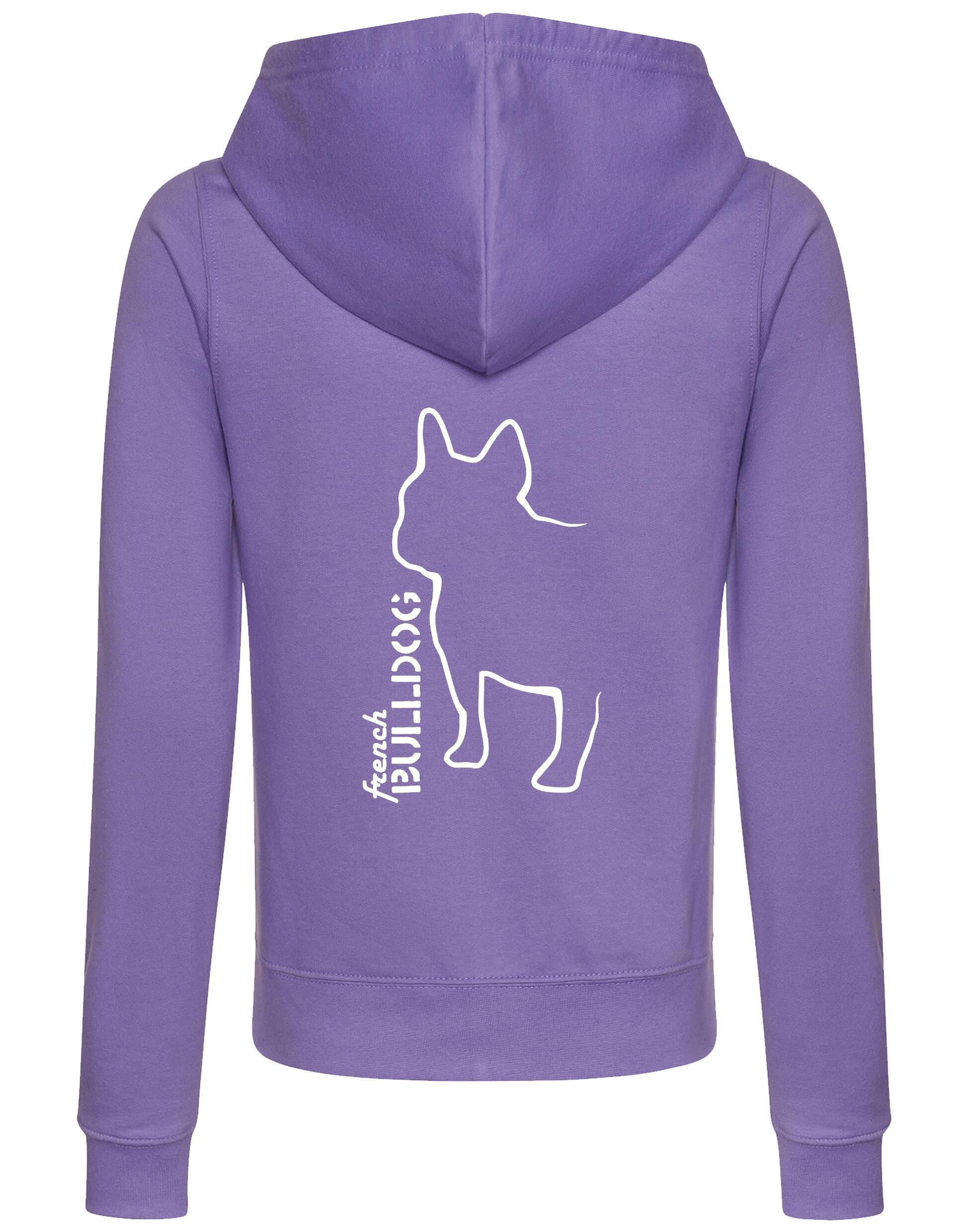 Female French Bulldog (Outline) Zipped Hoodie Lavender (White)