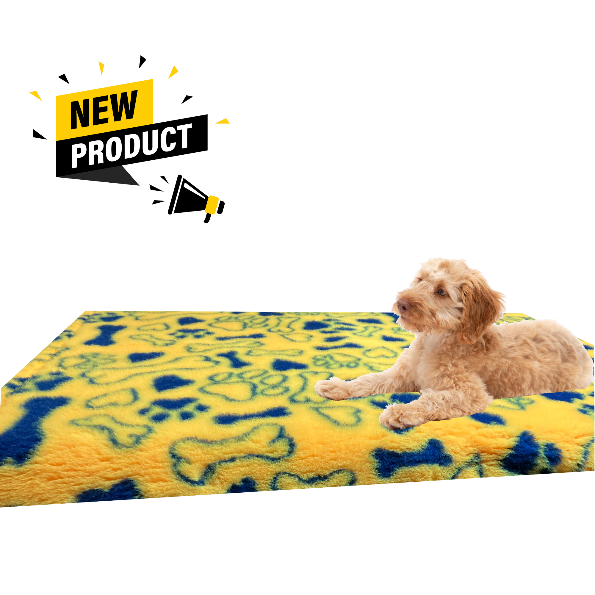 Exclusive Bederia Bedding for Dogs Rubber Backed Yellow Heart Paw Bone