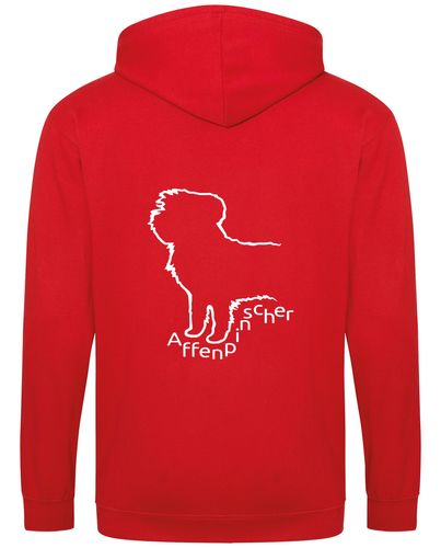 Unisex Affenpinscher Zipped Hoodie Red (White)