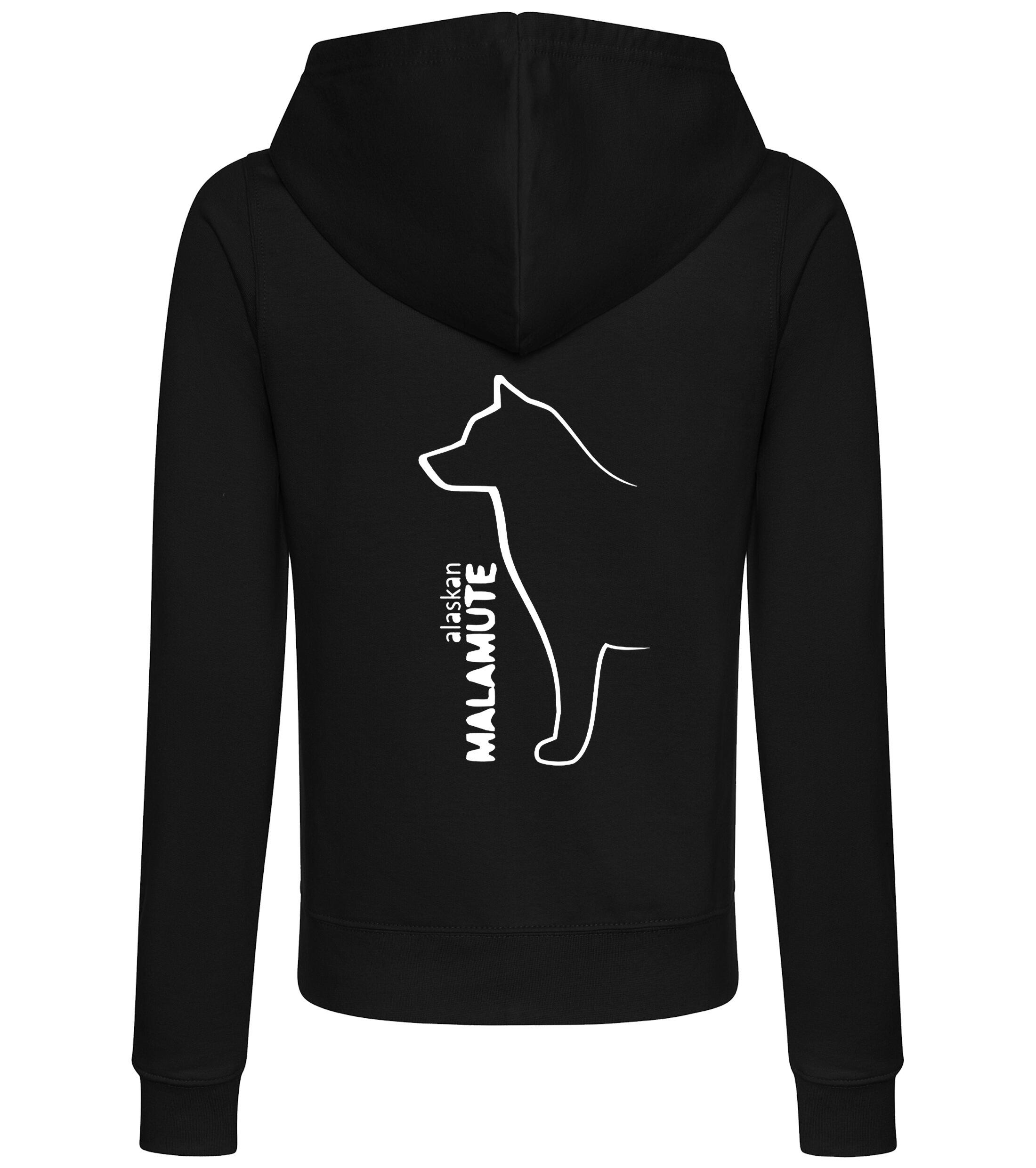 Female Alaskan Malamute Zipped Hoodie Black (White)