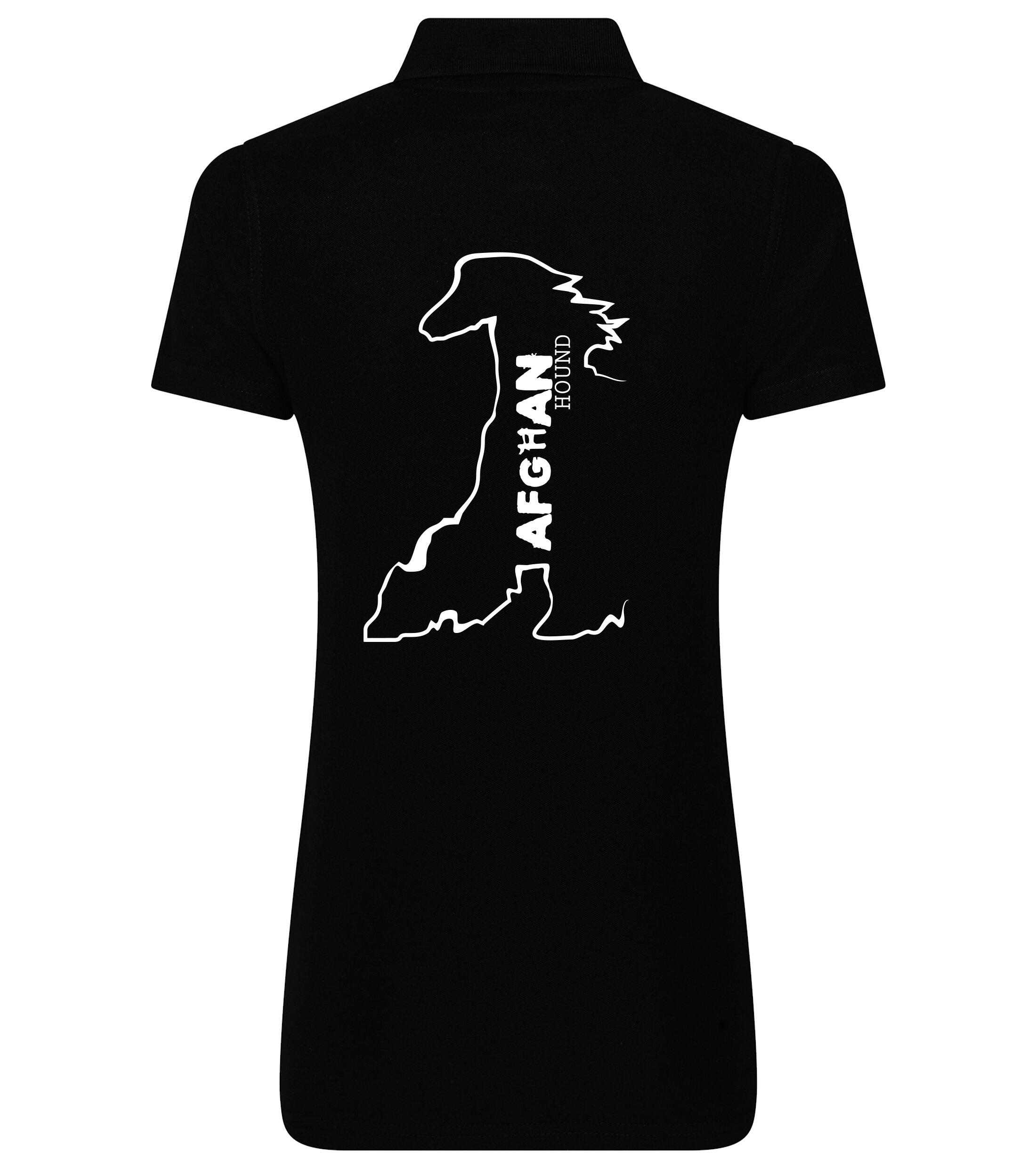 Female Afghan Hound Polo Shirt Black (White)