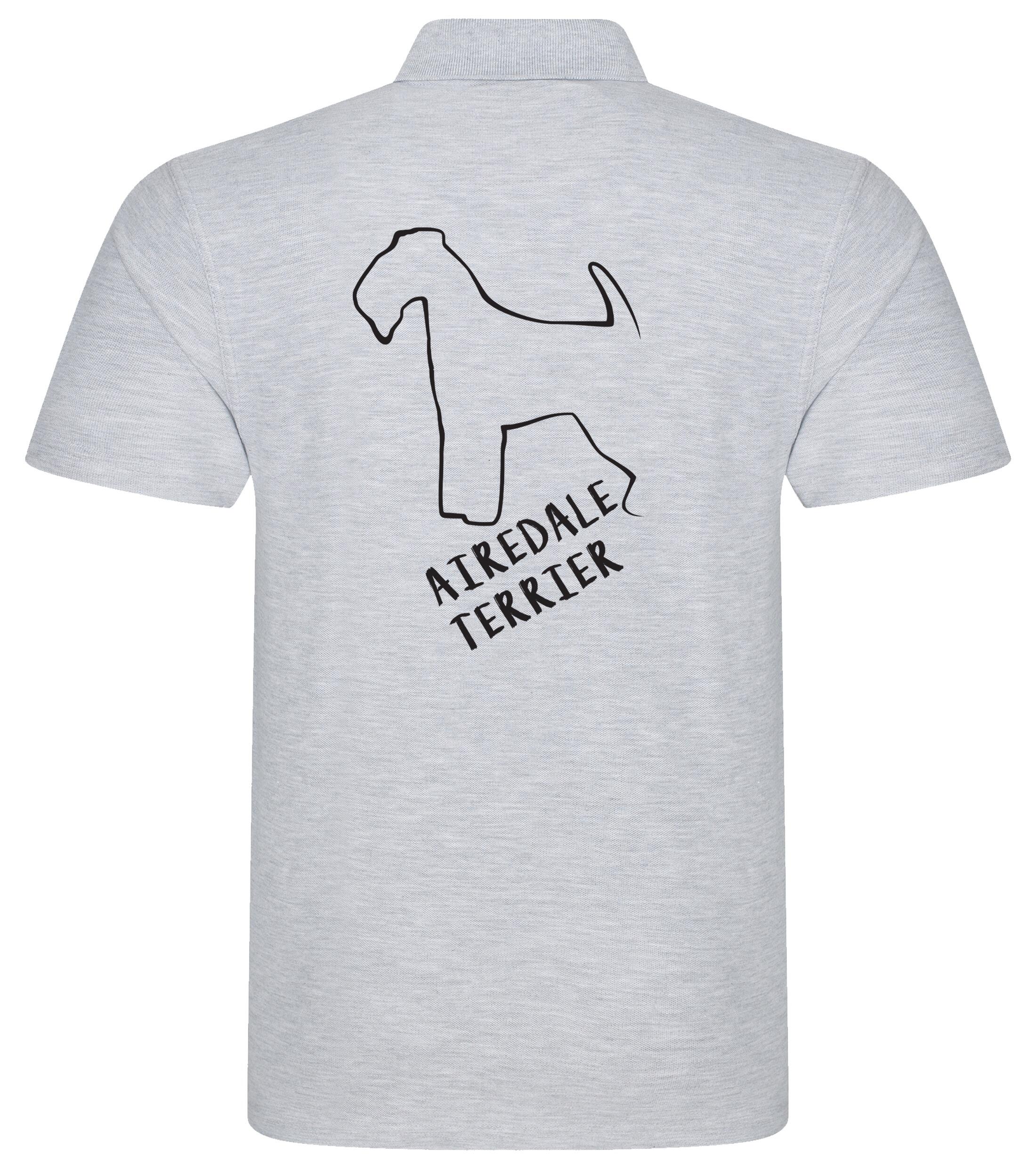 Unisex Airedale Terrier Polo Shirt Heather Grey (Black)