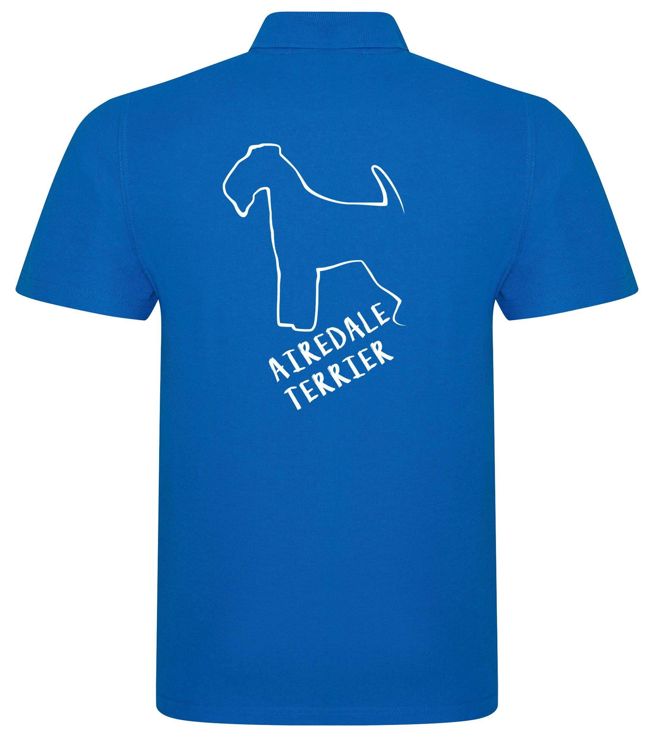 Unisex Airedale Terrier Polo Shirt Sapphire Blue (White)