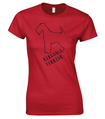 Female Airedale Terrier Roundneck T-Shirt Red (Black)