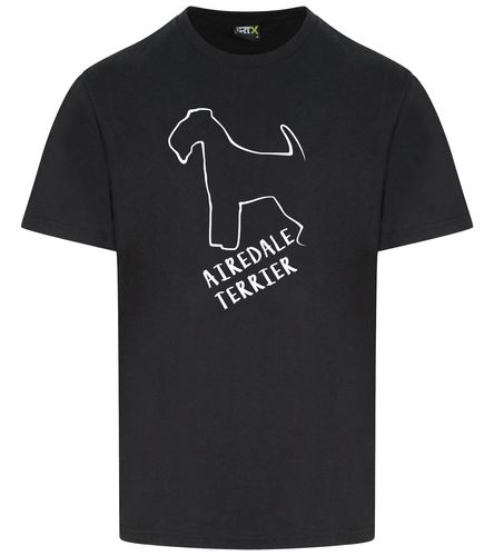 Unisex Airedale Terrier Roundneck T-Shirt Black (White)