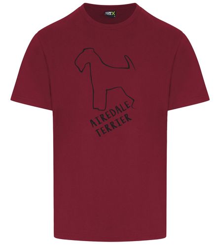 Unisex Airedale Terrier Roundneck T-Shirt Burgundy (Black)