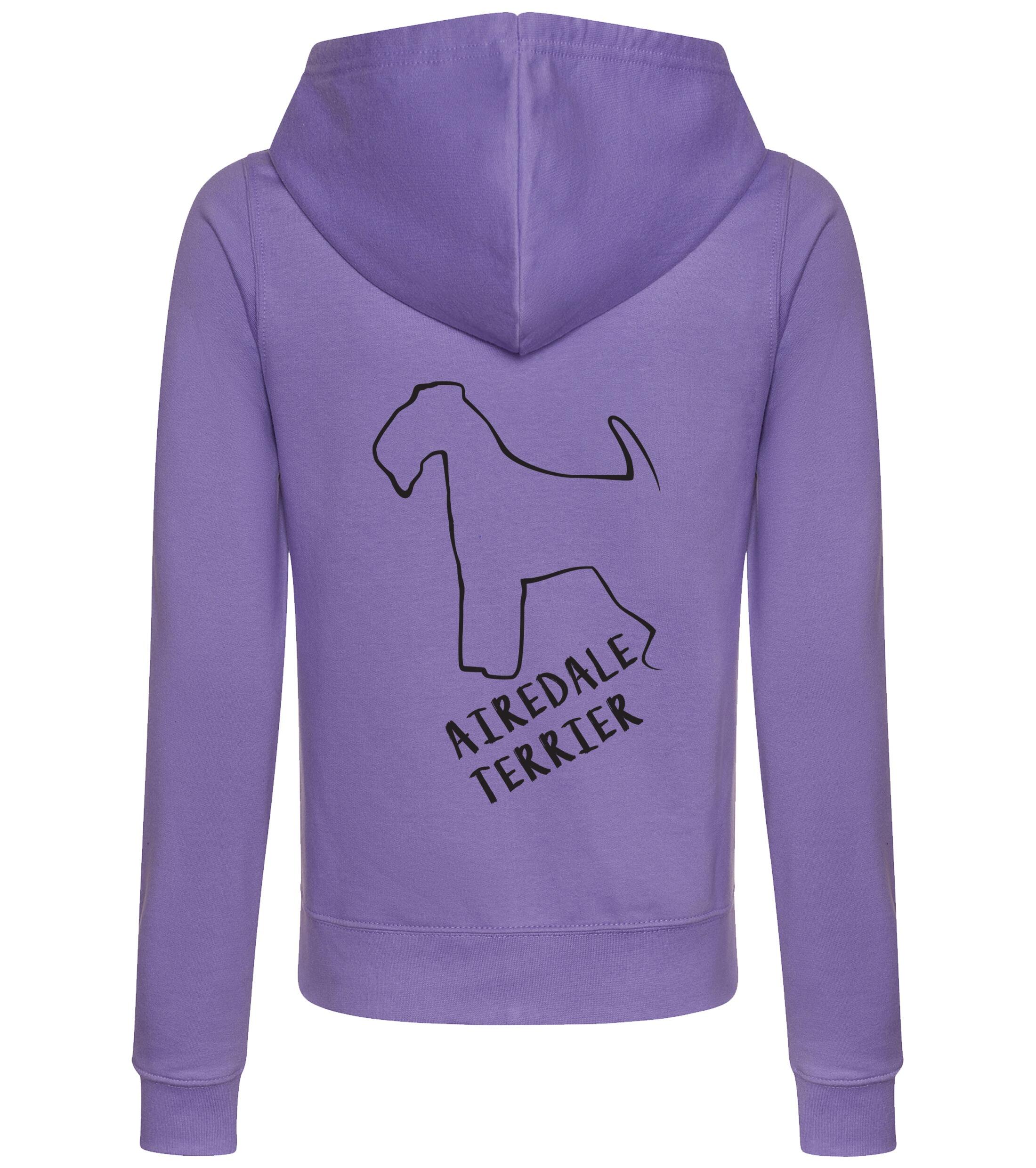 Female Airedale Terrier Zipped Hoodie Lavender (Black)
