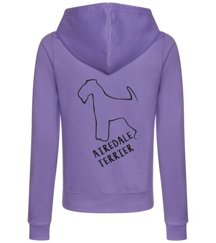 Female Airedale Terrier Zipped Hoodie Lavender (Black)