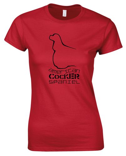 Female American Cocker Spaniel Roundneck T-Shirt Red (Black)