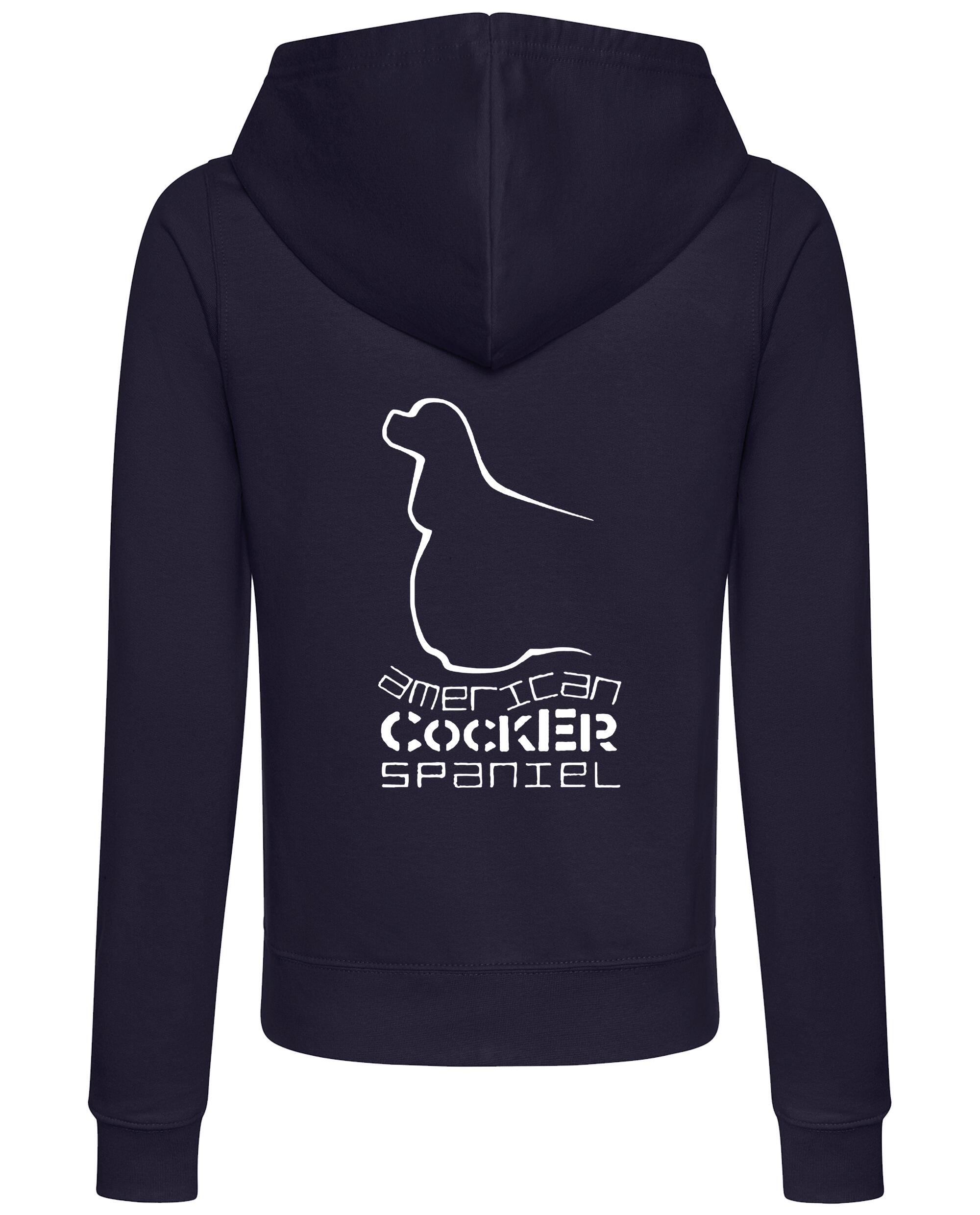 Female American Cocker Spaniel Zipped Hoodie French Navy (White)