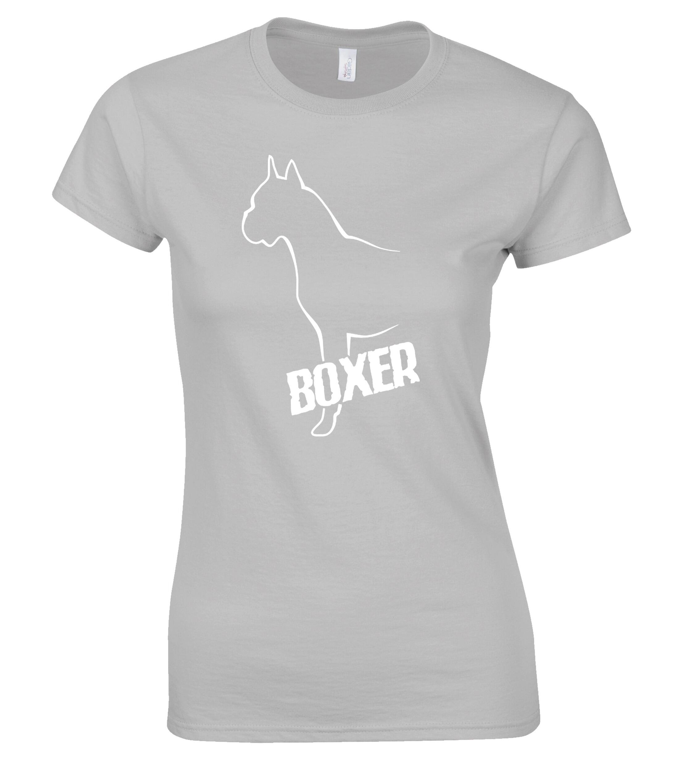 Female Boxer Ear Up Roundneck T-Shirt Sports Grey (White)