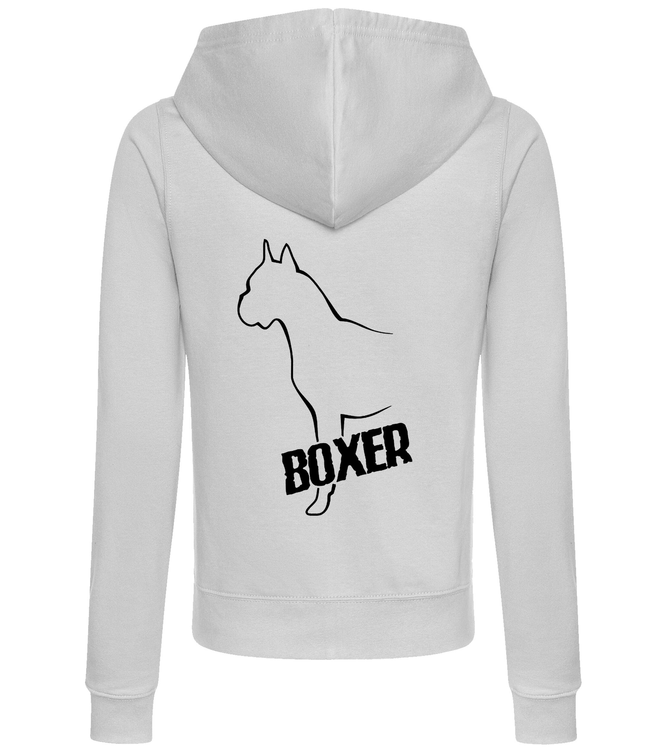 Female Boxer Ear Up Zipped Hoodie Heather Grey (Black)