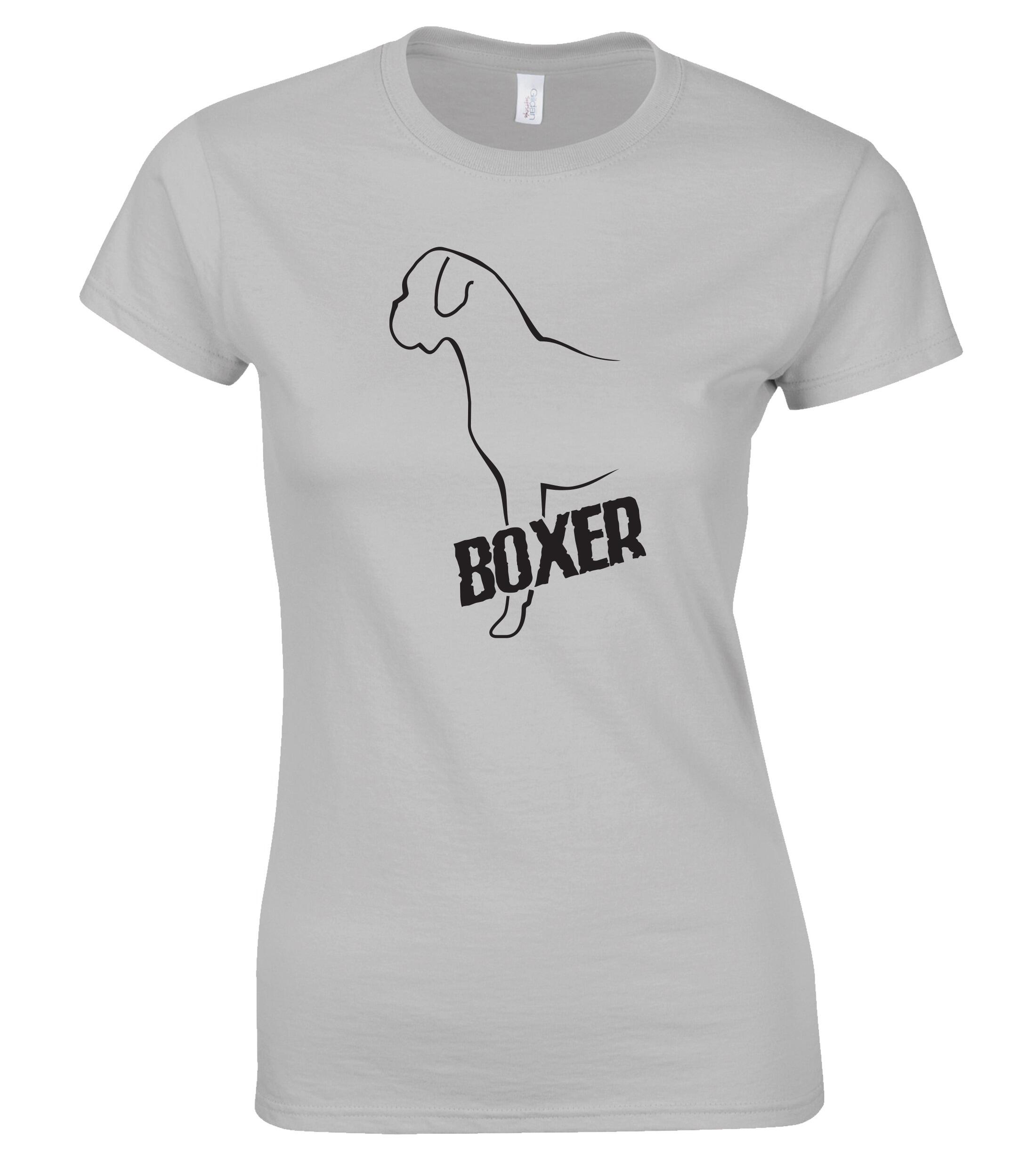Female Boxer Ear Drop Roundneck T-Shirt Sports Grey (Black)