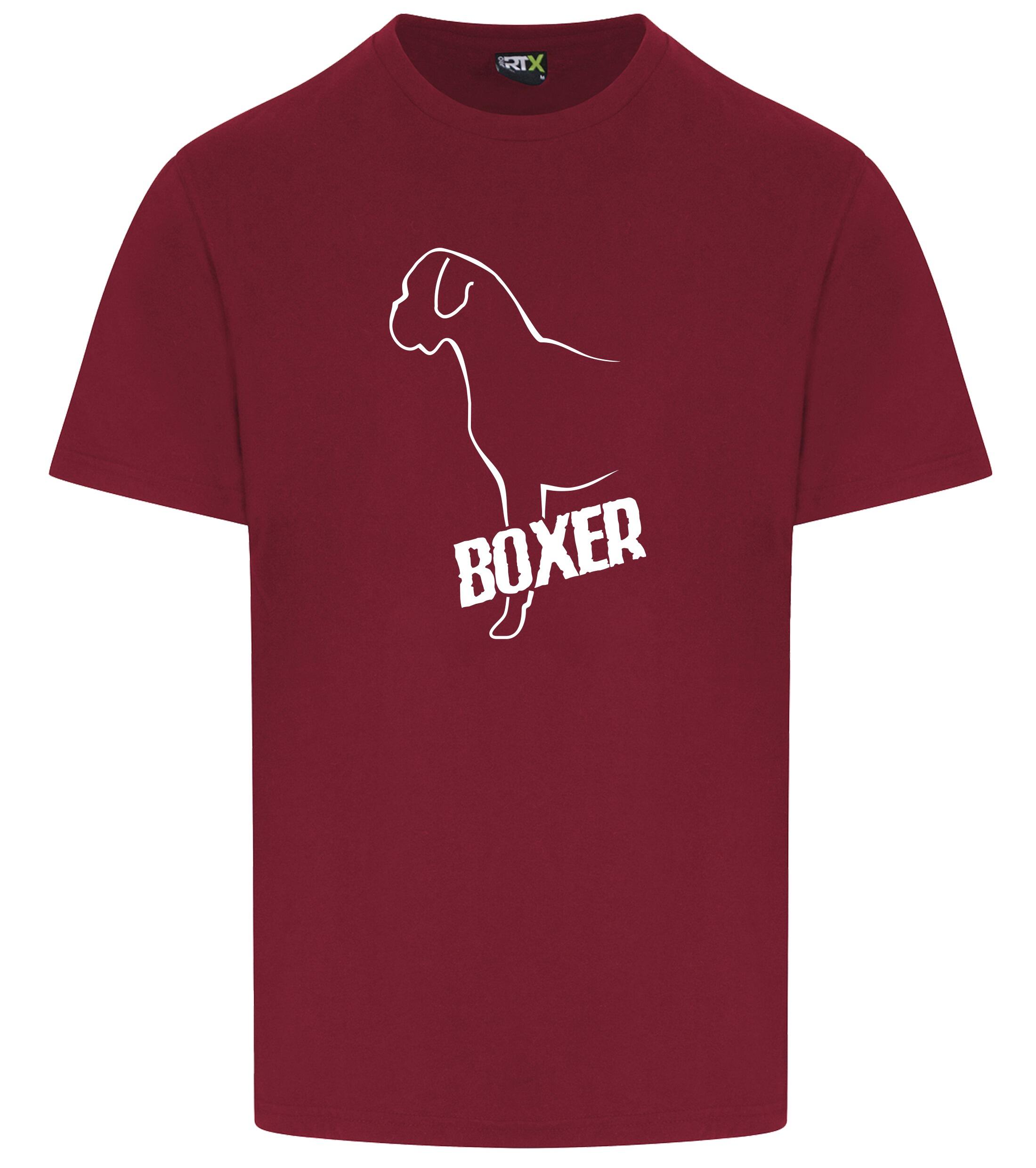 Unisex Boxer Ear Drop Roundneck T-Shirt Burgundy (White)