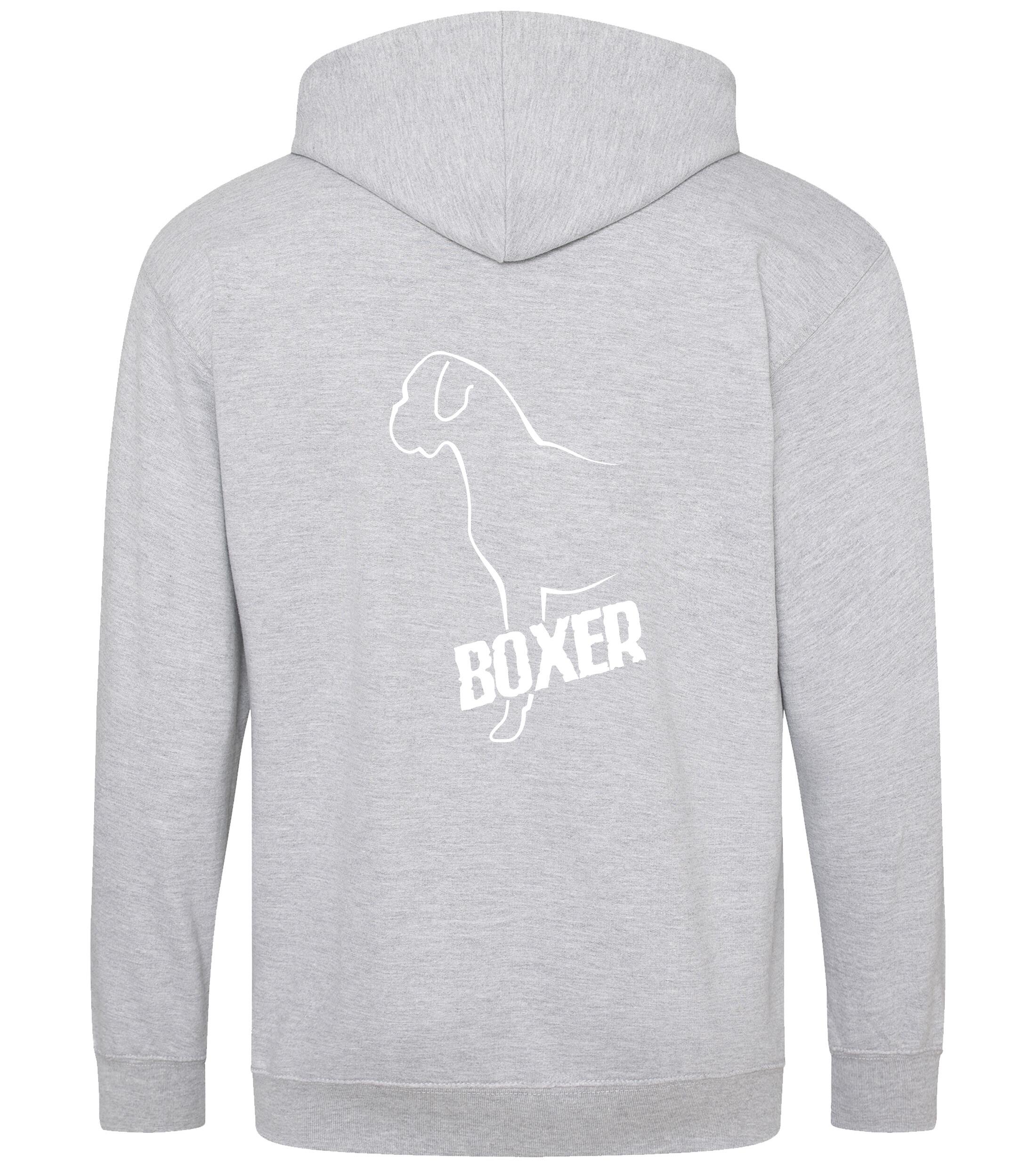 Unisex Boxer Ear Drop Zipped Hoodie Heather Grey (White)