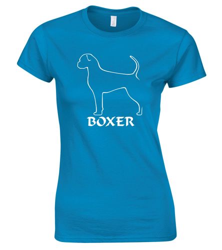 Female Boxer Ear Drop (2) Roundneck T-Shirt Sapphire Blue (White)