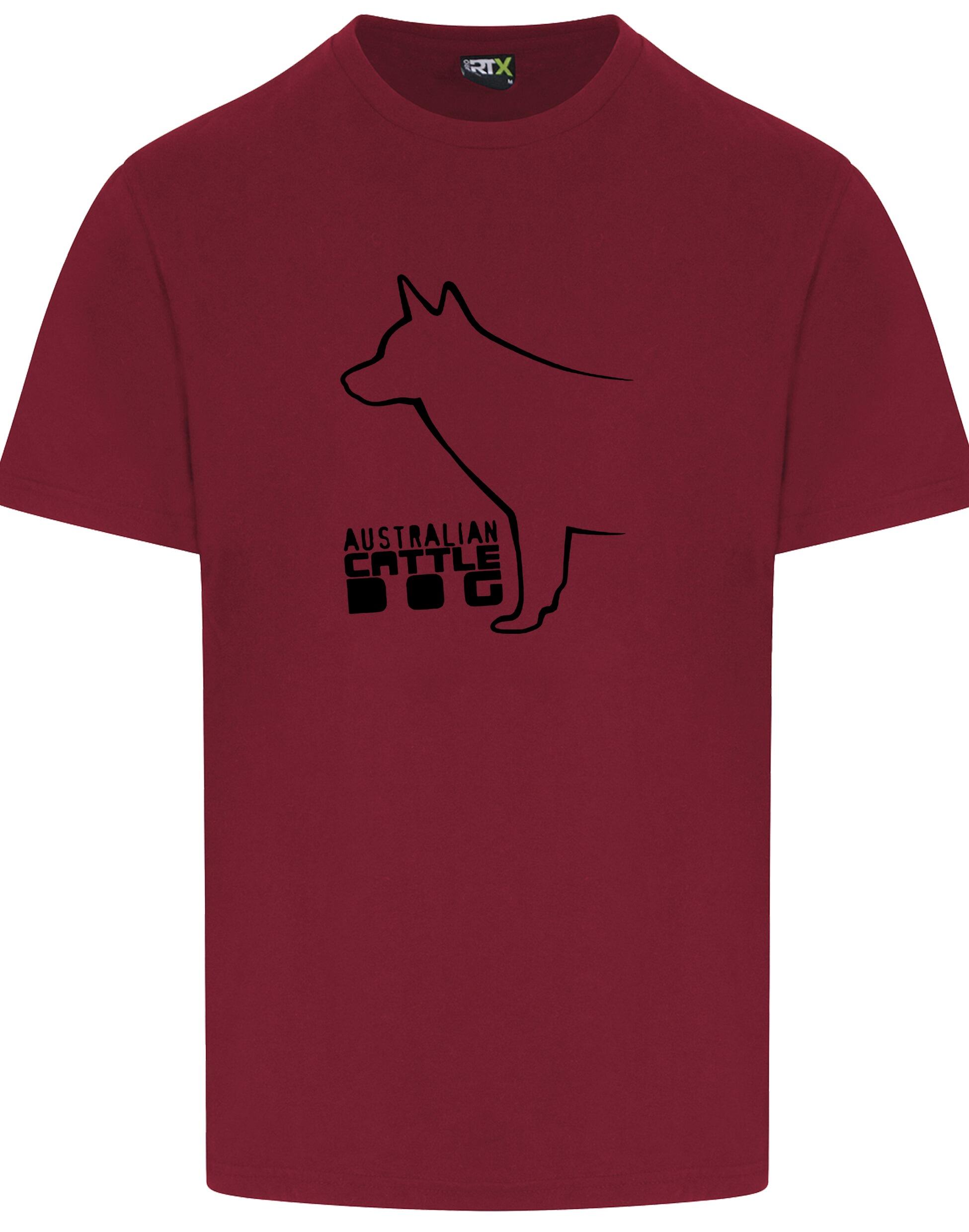 Unisex Australian Cattle Dog Roundneck T-Shirt Burgundy (Black)