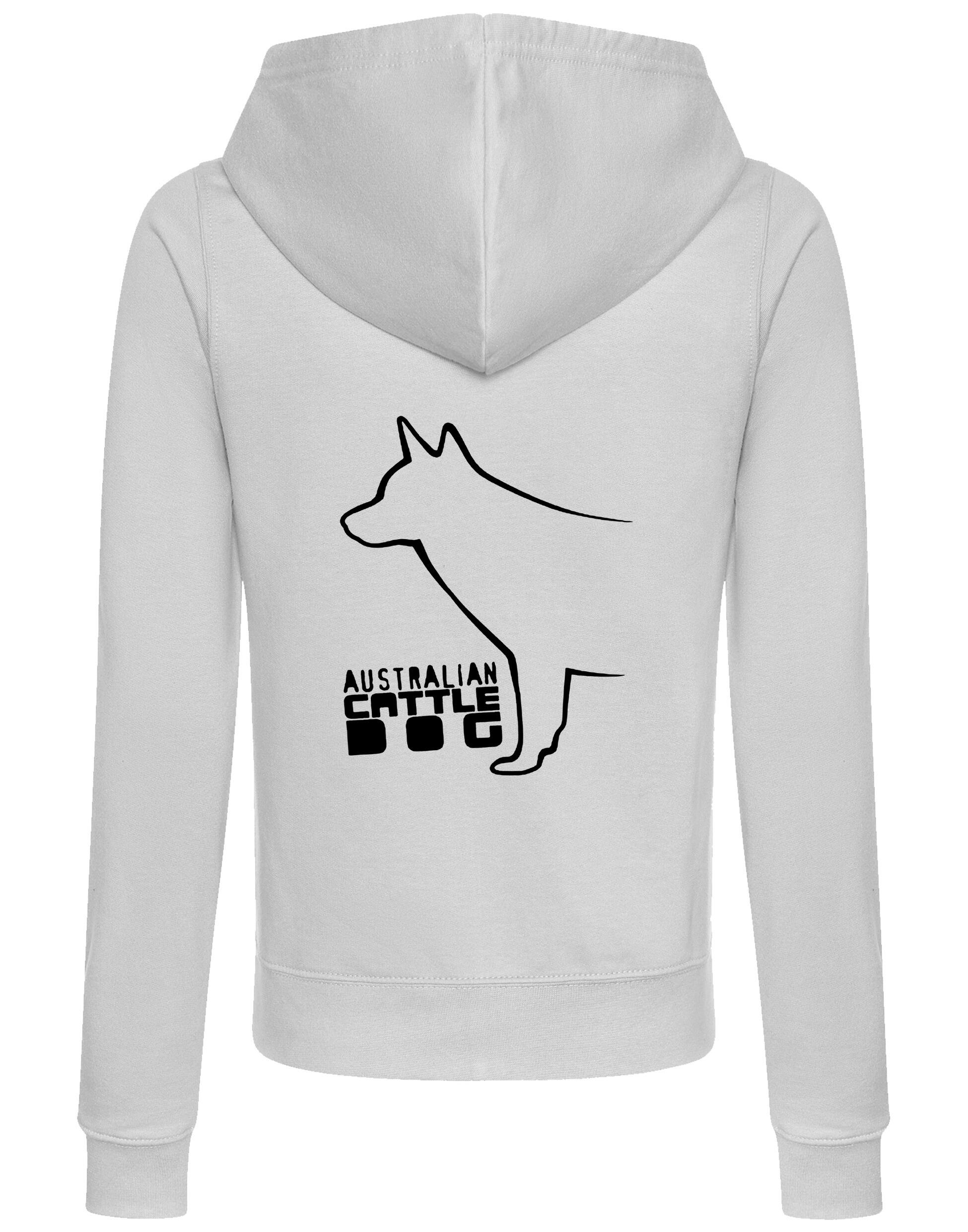Female Australian Cattle Dog Zipped Hoodie Heather Grey (Black)