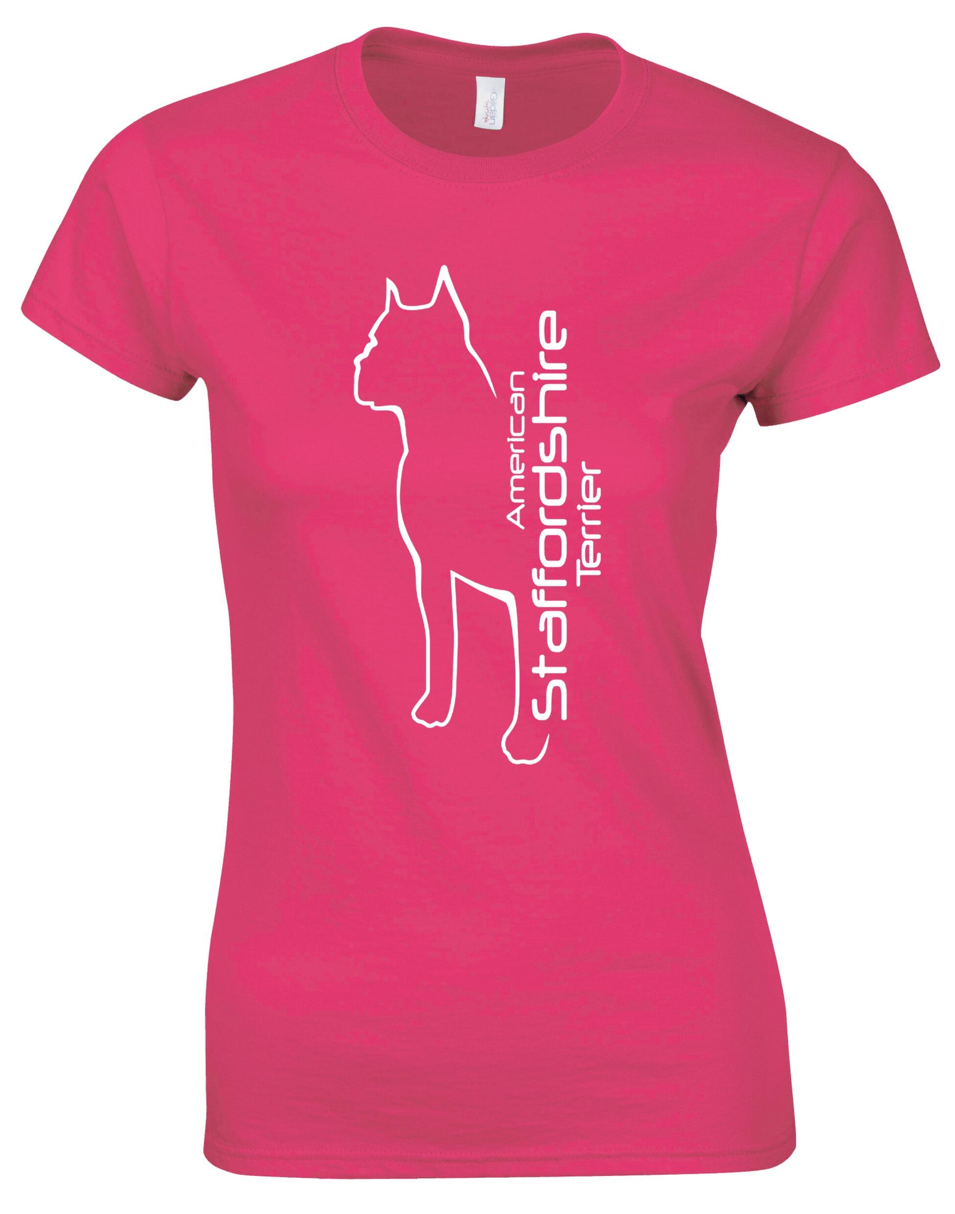 Female American Staffordshire Terrier Roundneck T-Shirt Pink (White)