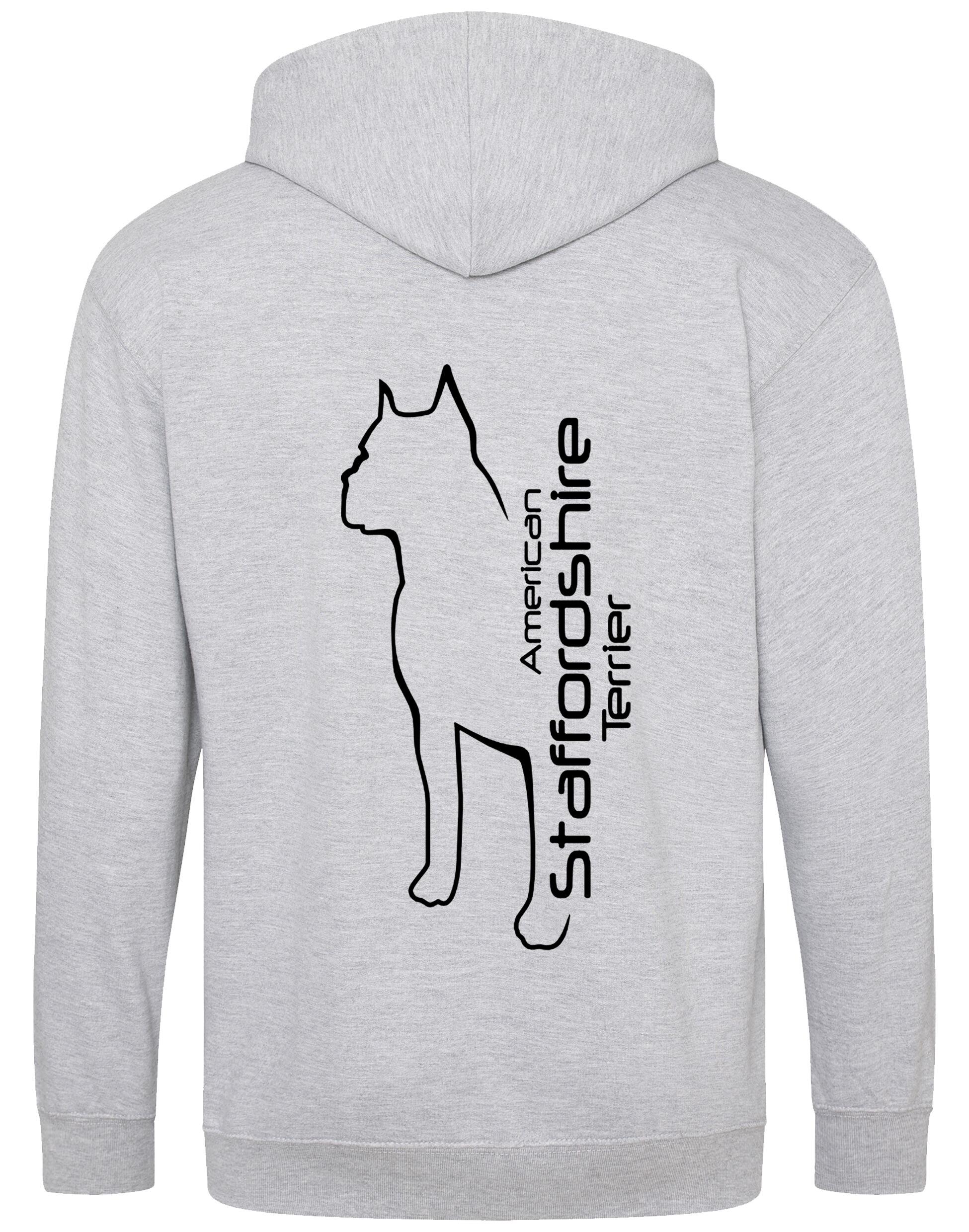 Unisex American Staffordshire Terrier Zipped Hoodie Heather Grey (Black)