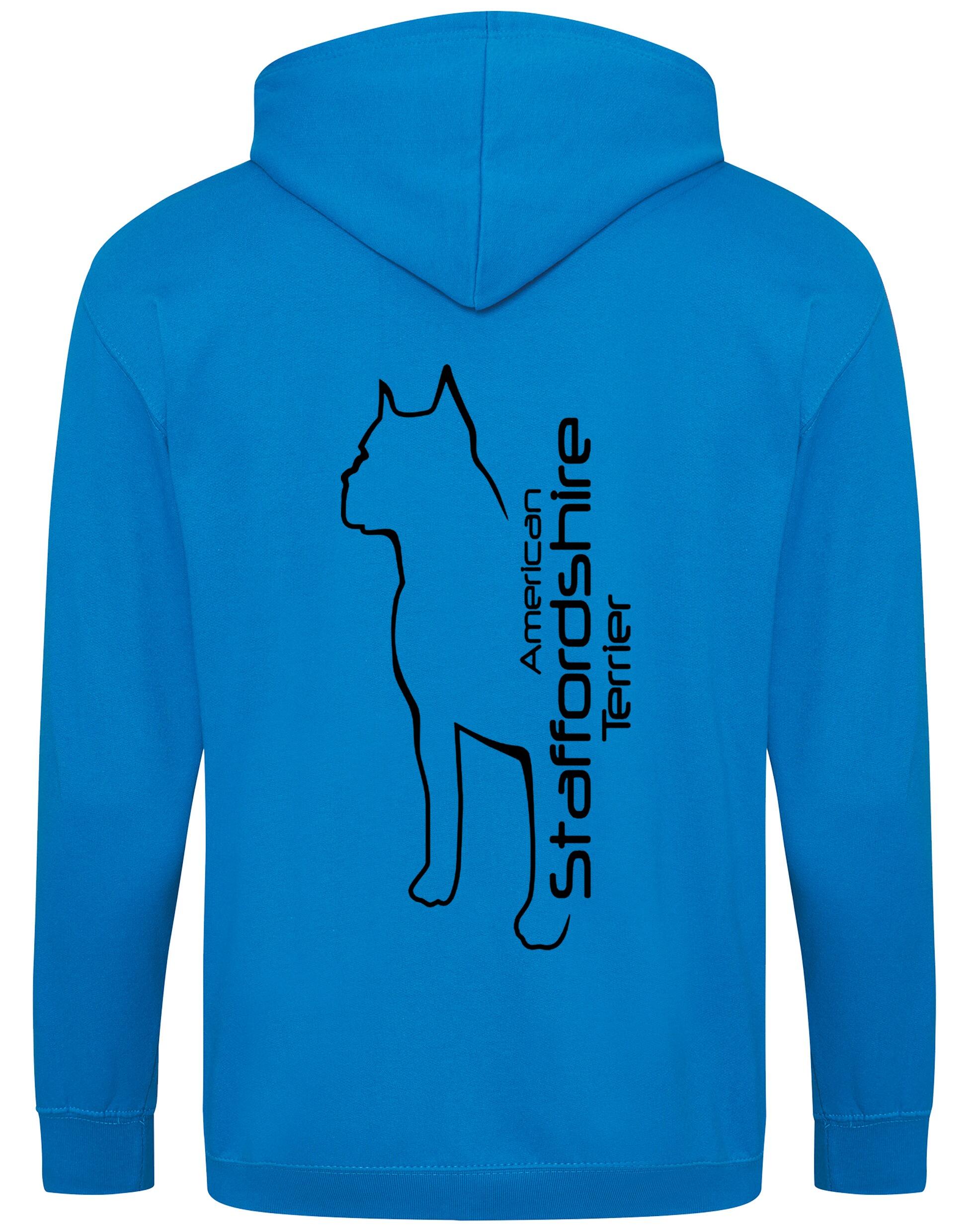 Unisex American Staffordshire Terrier Zipped Hoodie Sapphire Blue (Black)