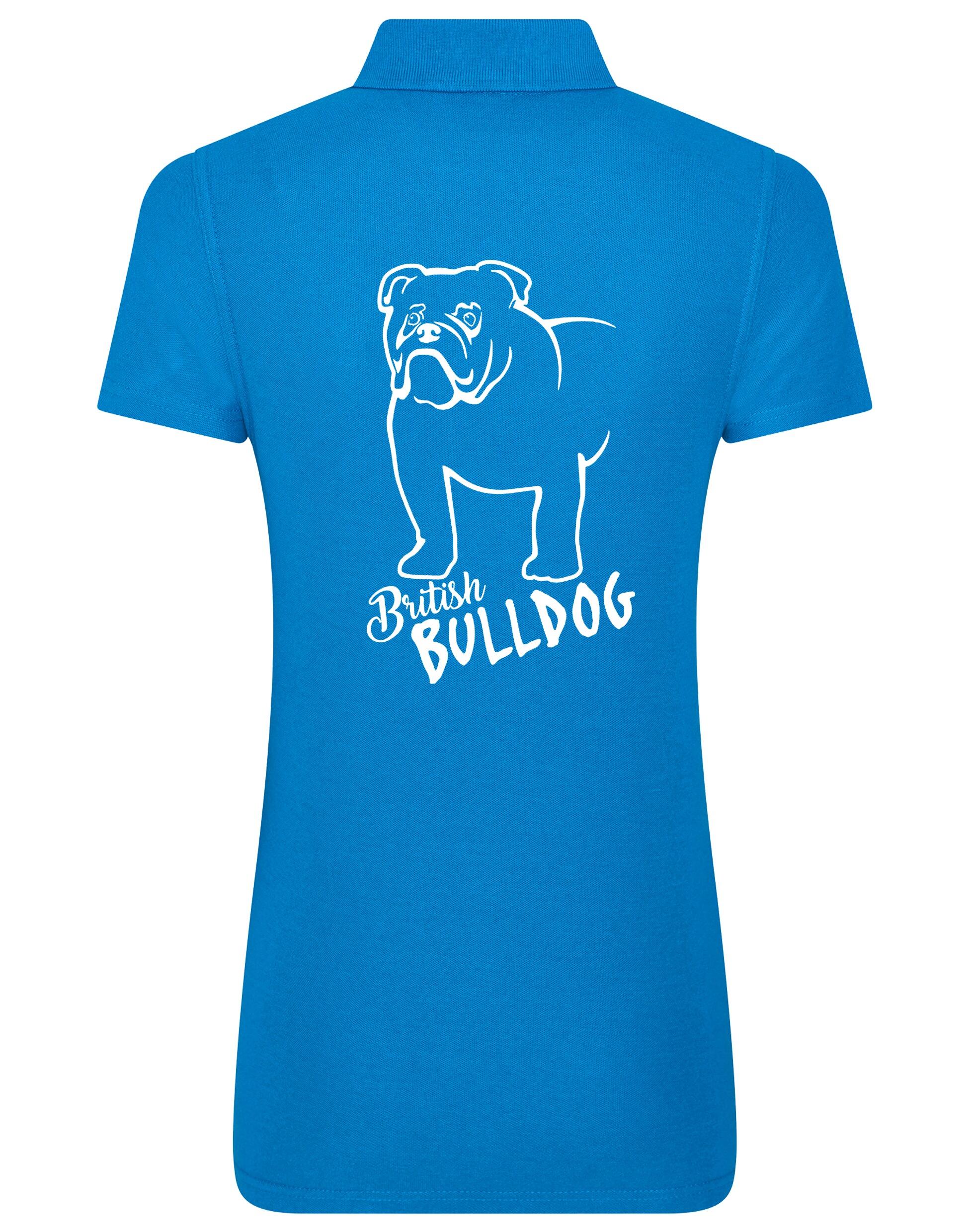 Female British Bulldog Polo Shirt Sapphire Blue (White)