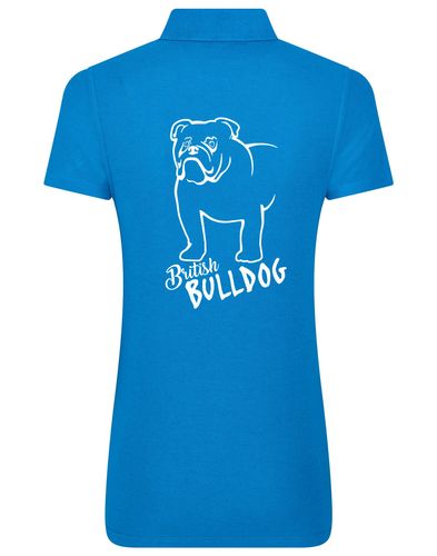 Female British Bulldog Polo Shirt Sapphire Blue (White)