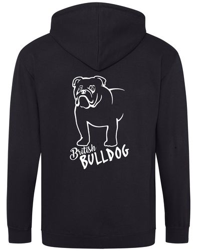 Unisex British Bulldog Zipped Hoodie Black (White)