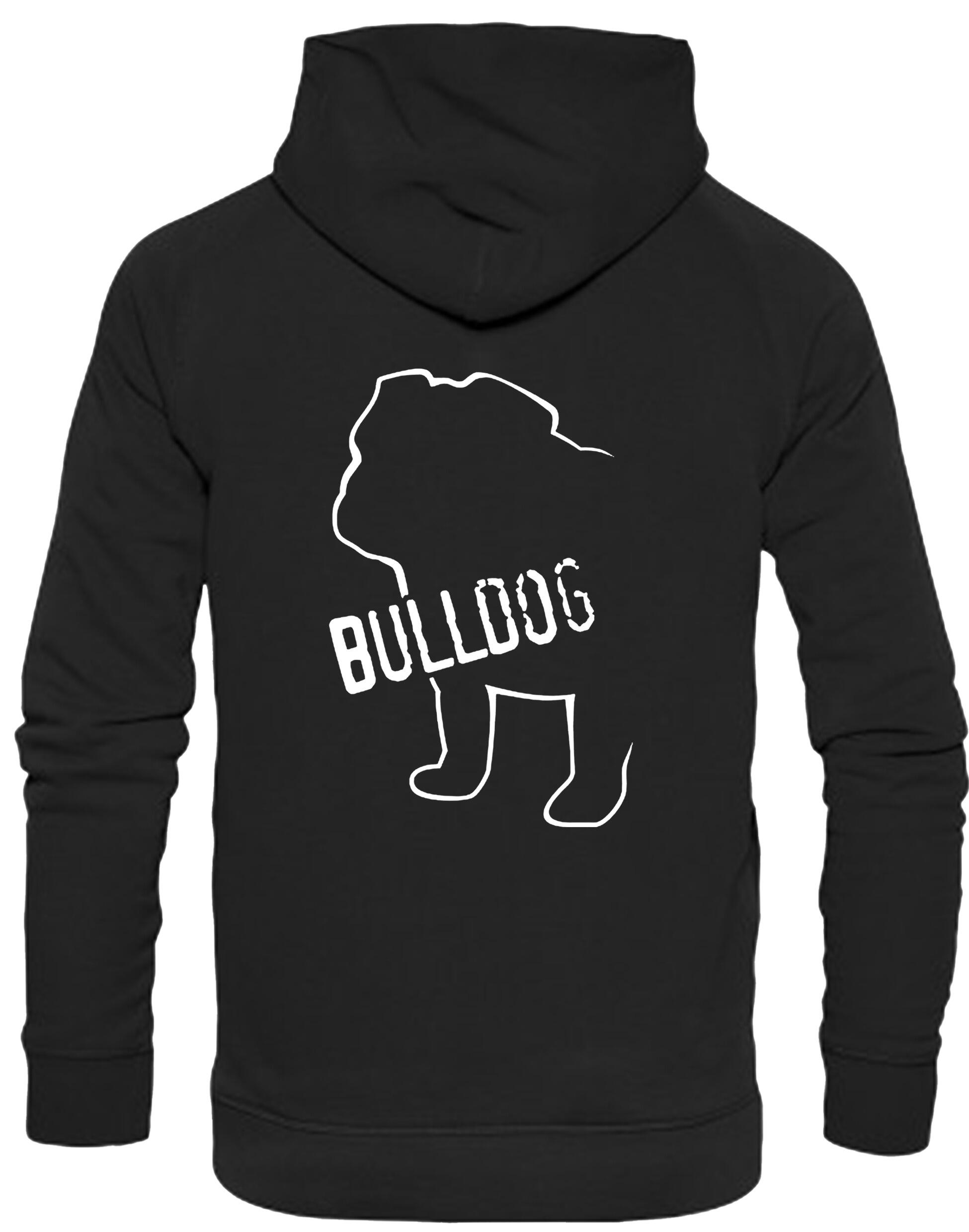 Unisex Bulldog (Body Design) Pullover Hoodie Black (White)