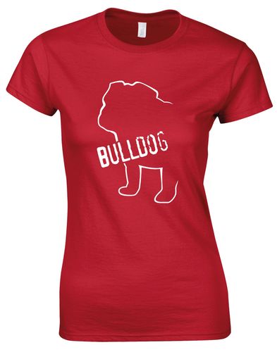 Female Bulldog (Body Design) Roundneck T-Shirt Red (White)