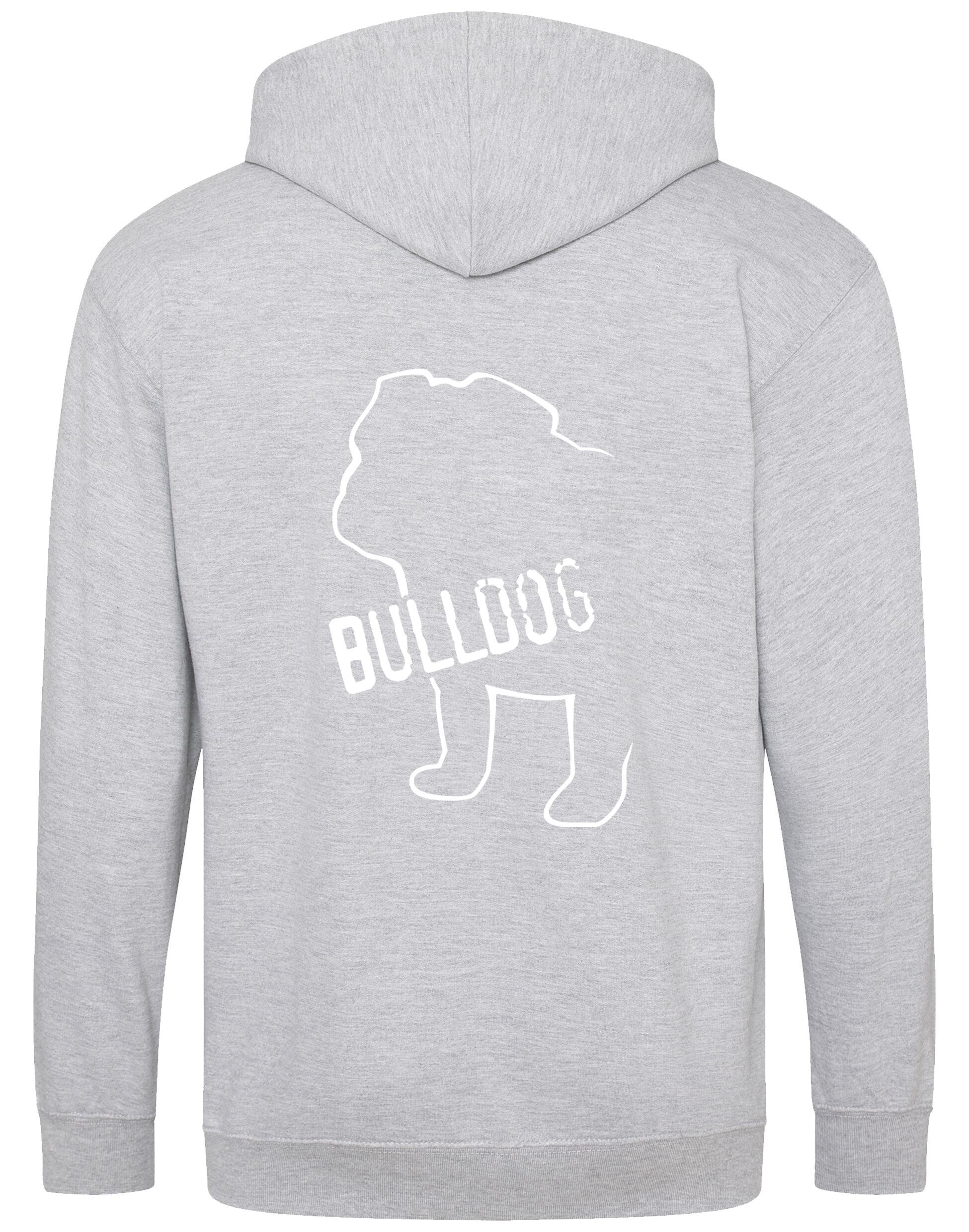 Unisex Bulldog (Body Design) Zipped Hoodie Heather Grey (White)