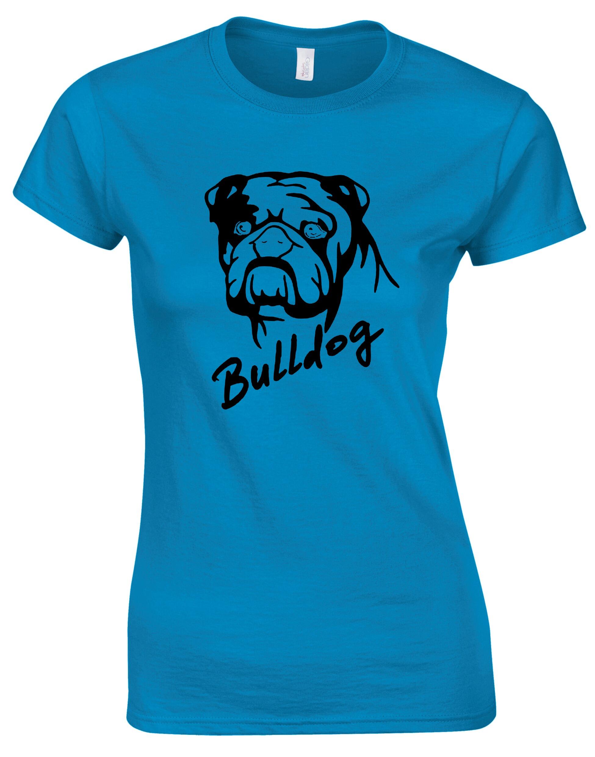 Female Bulldog (Head Design) Roundneck T-Shirt Sapphire Blue (Black)