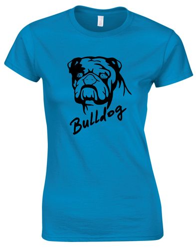 Female Bulldog (Head Design) Roundneck T-Shirt Sapphire Blue (Black)