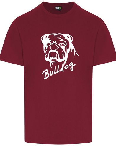 Unisex Bulldog (Head Design) Roundneck T-Shirt Burgundy (White)
