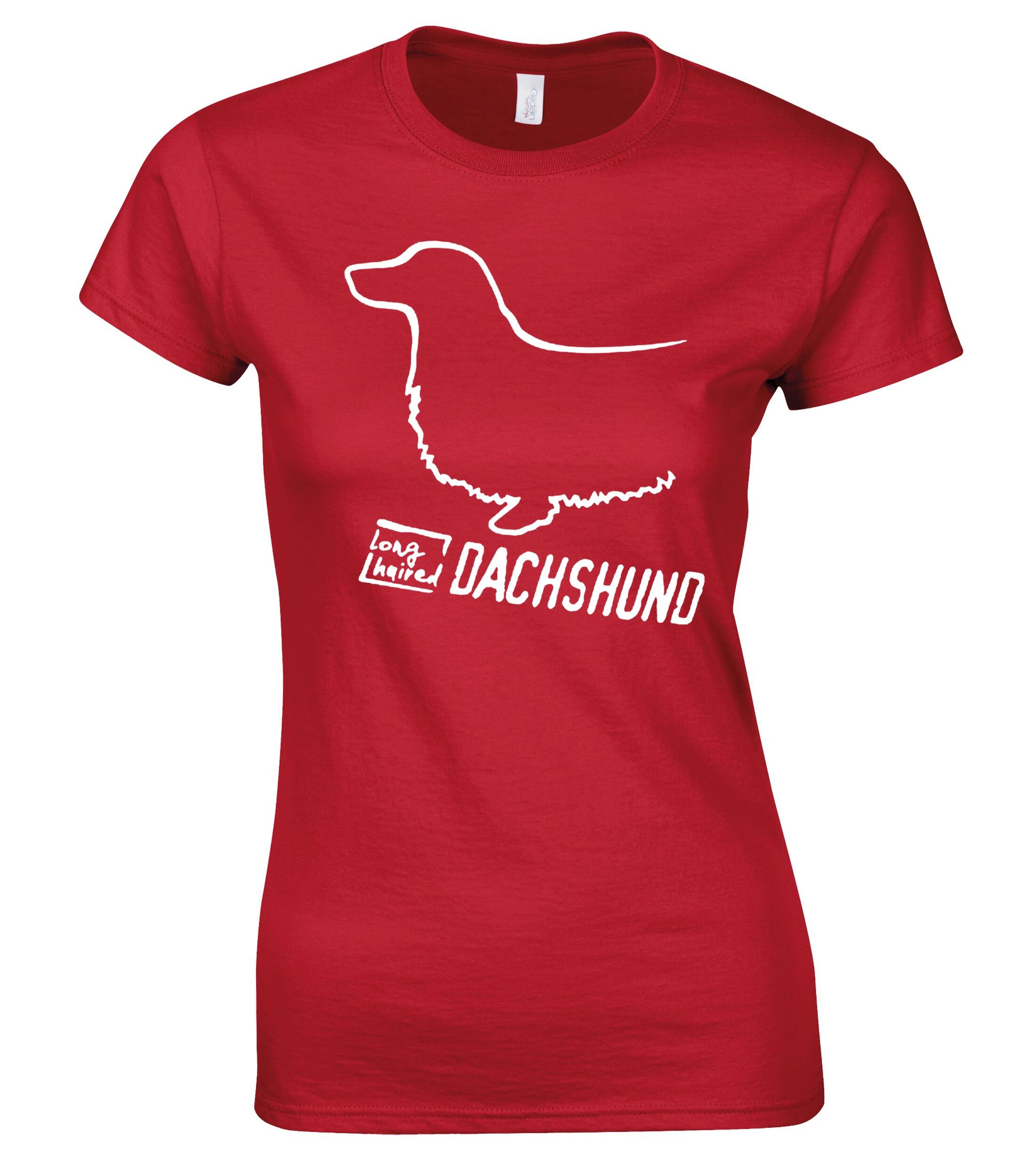 Dachshund (Longhaired) Dog Breed Design Women’s Roundneck T-Shirt – Celebrate Your Love in Style