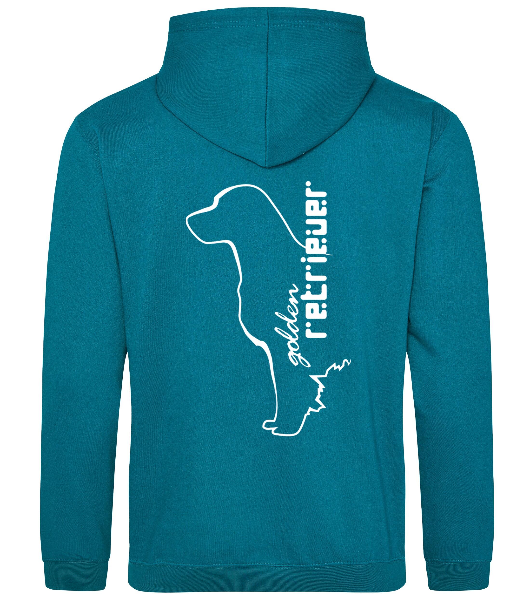 Pullover hoodie featuring an exclusive Golden Retriever design and paw prints, crafted from heavy-blend fabric with a cozy fleece interior, perfect for dog lovers and outdoor comfort.