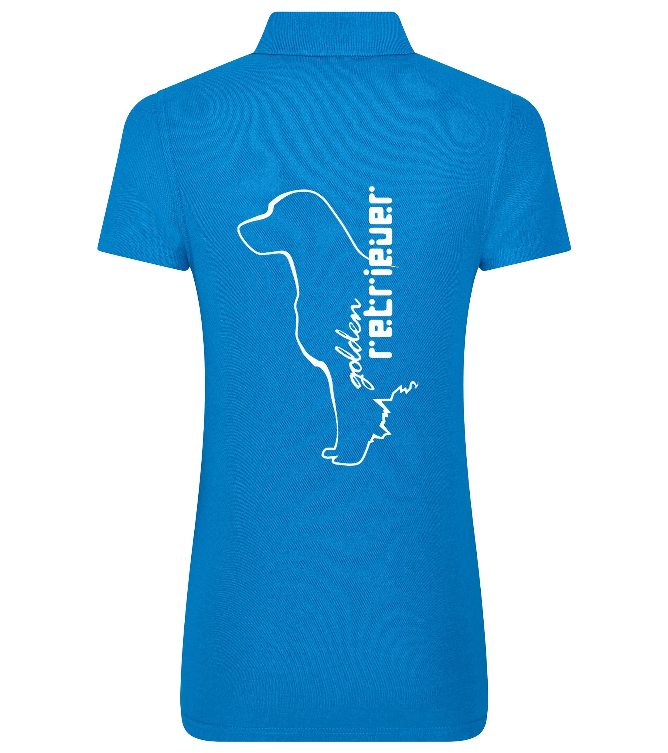 Women’s Cotton Polo with a detailed Golden Retriever graphic, crafted from breathable cotton fabric for lightweight comfort, featuring a structured collar and feminine fit for timeless style.