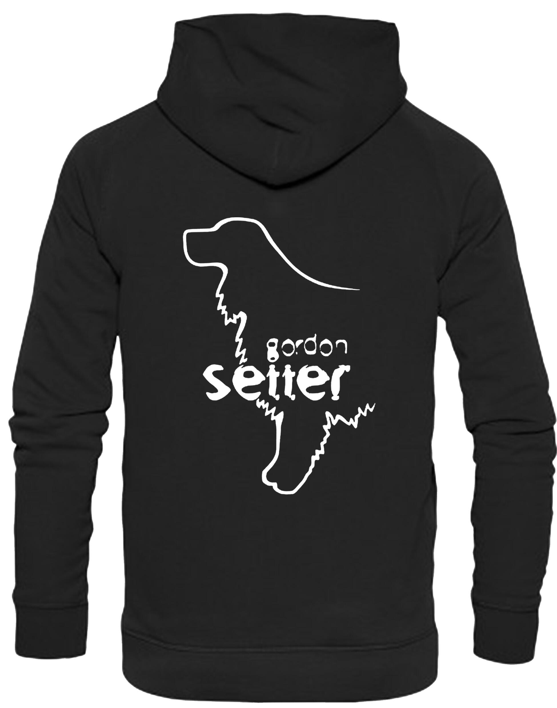 Pullover Hoodie featuring exclusive Gordon Setter design with paw prints, heavy-blend fabric, soft fleece lining, and personalization options.