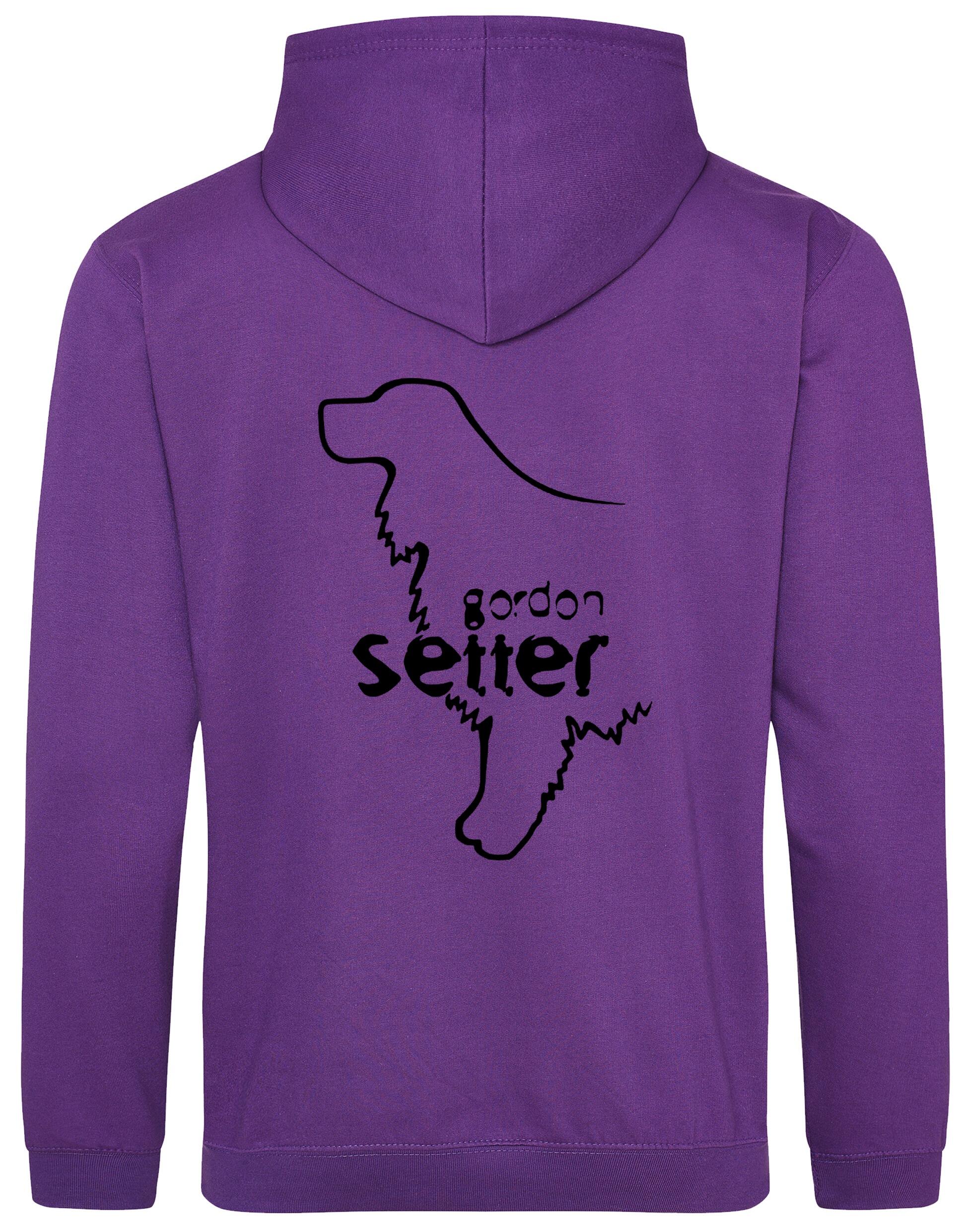 Pullover Hoodie featuring exclusive Gordon Setter design with paw prints, heavy-blend fabric, soft fleece lining, and personalization options.