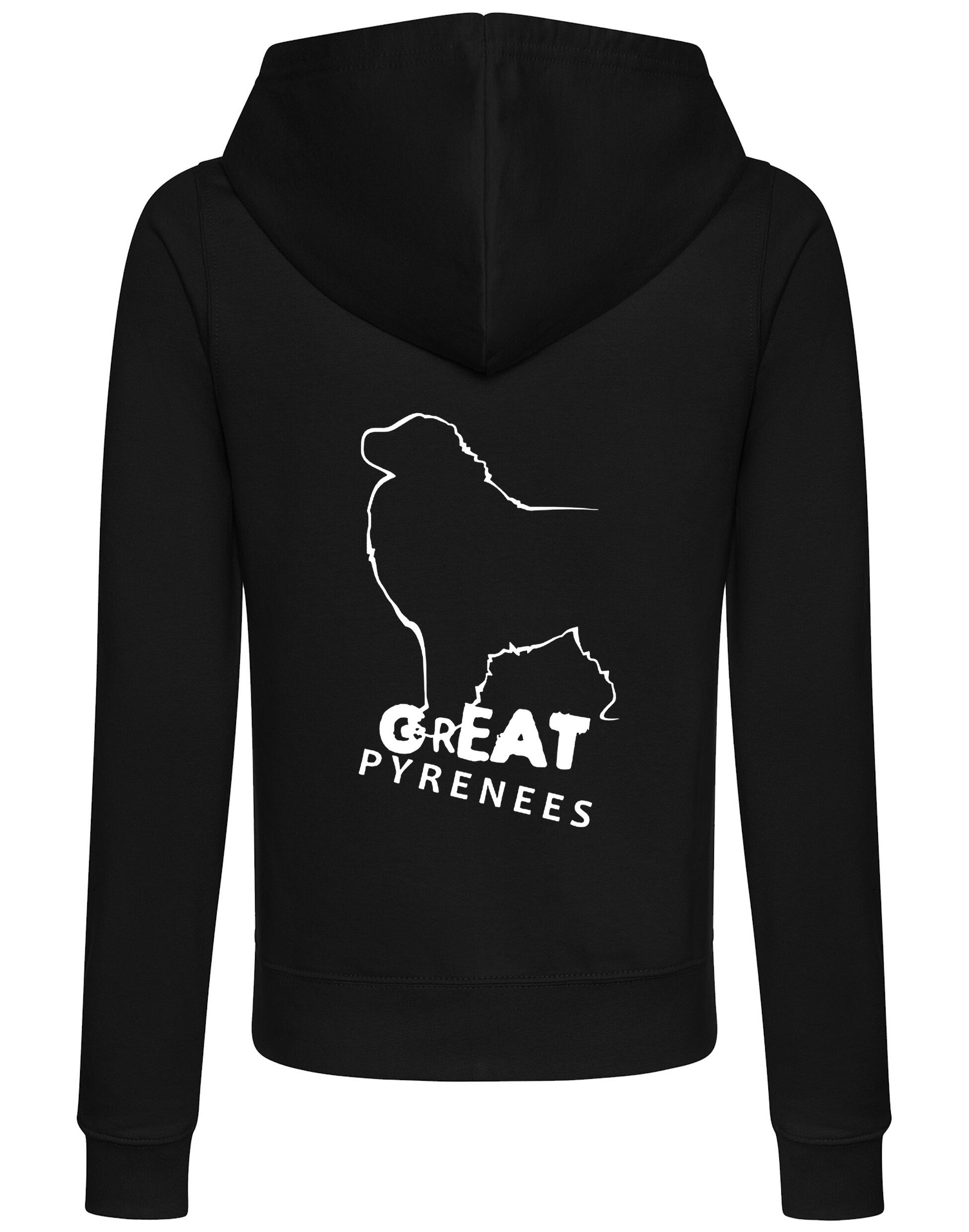 Great Pyrenees Women’s Zipped Hoodie with exclusive breed design, breathable fabric, cozy hood, and functional pockets, perfect for showcasing your love for this loyal and majestic breed.