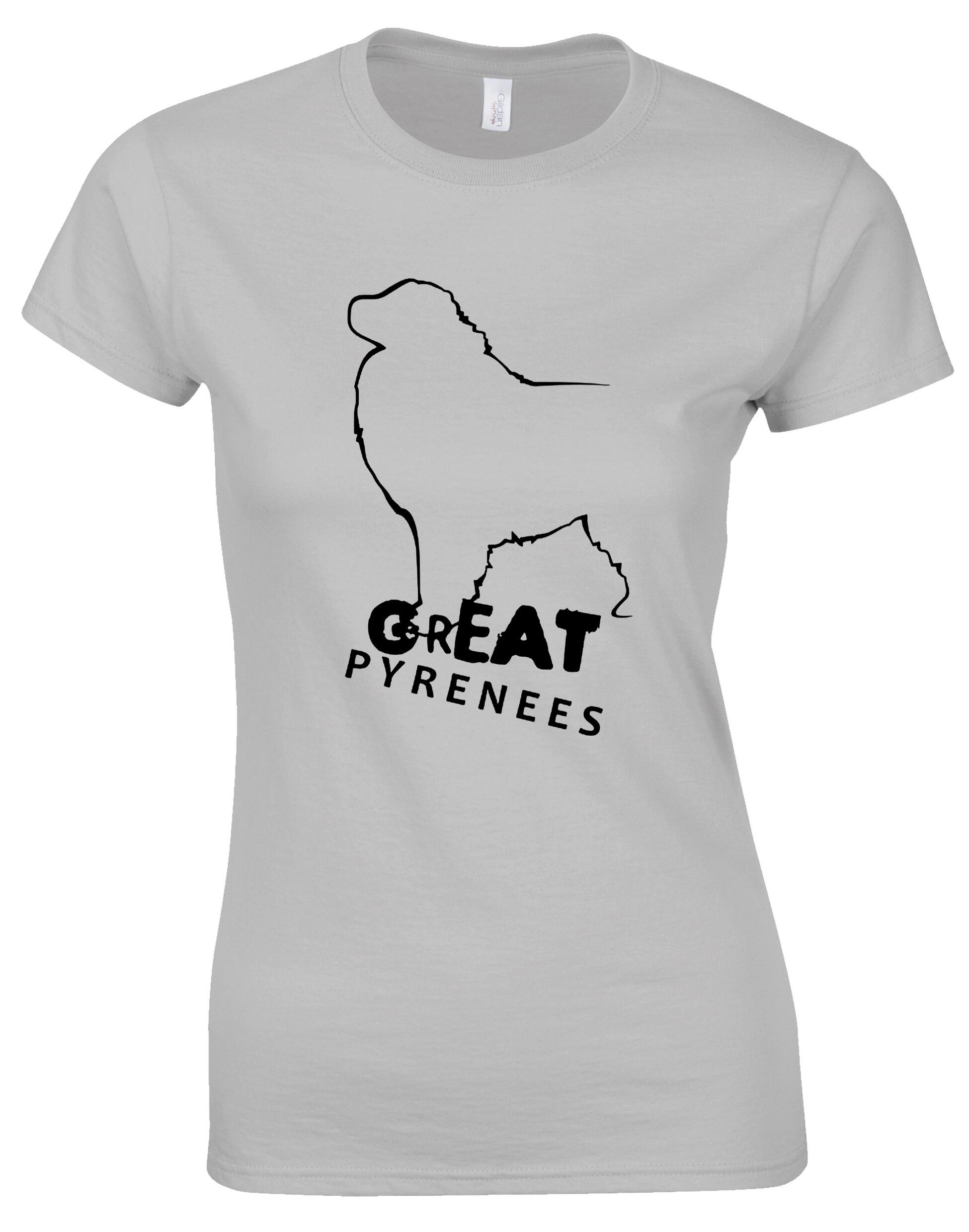 Female Roundneck T-shirt featuring a detailed Great Pyrenees design, crafted from soft, breathable cotton with a tailored feminine fit.